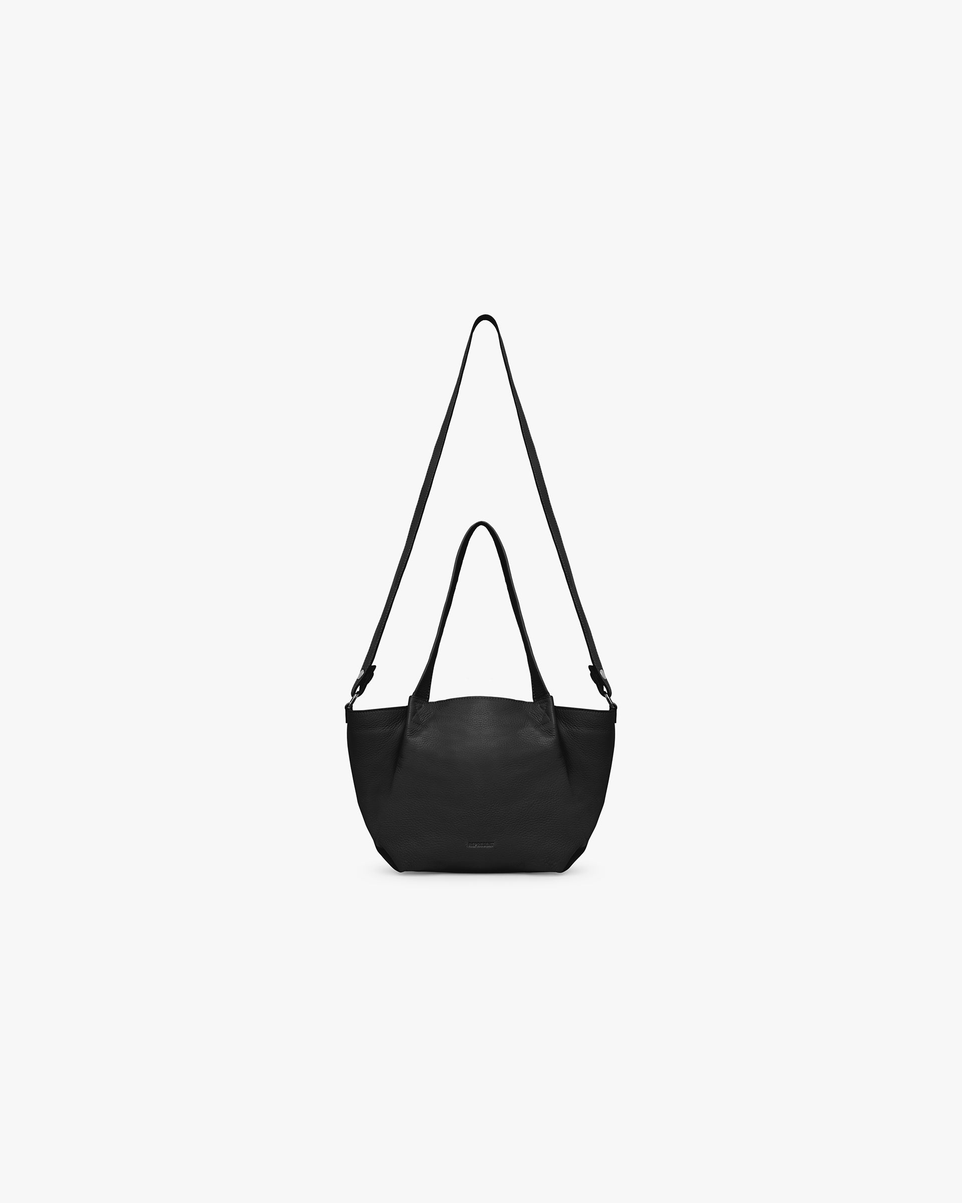 Front product image of a womens black mini tote bag on a plain white background | Leather Pleat Mini Tote in Jet Black | Structured leather mini tote with pleat detailing | Womens SS25 Accessories | Represent Clo