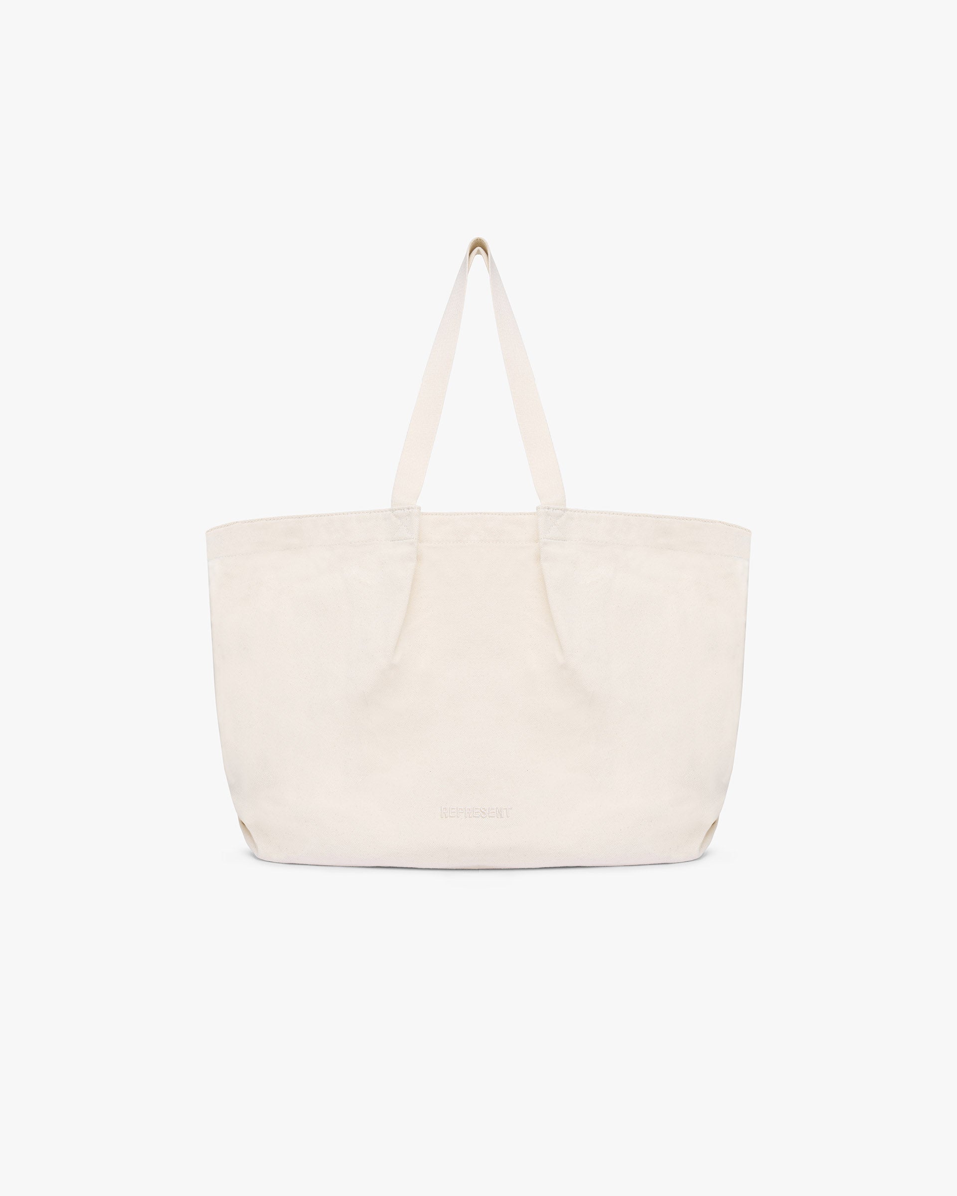 Front product image of a womens green tote bag on a plain white background | Canvas Pleat Large Tote in Pistachio Shell | Large pleated tote bag | Womens SS25 Accessories | Represent Clo