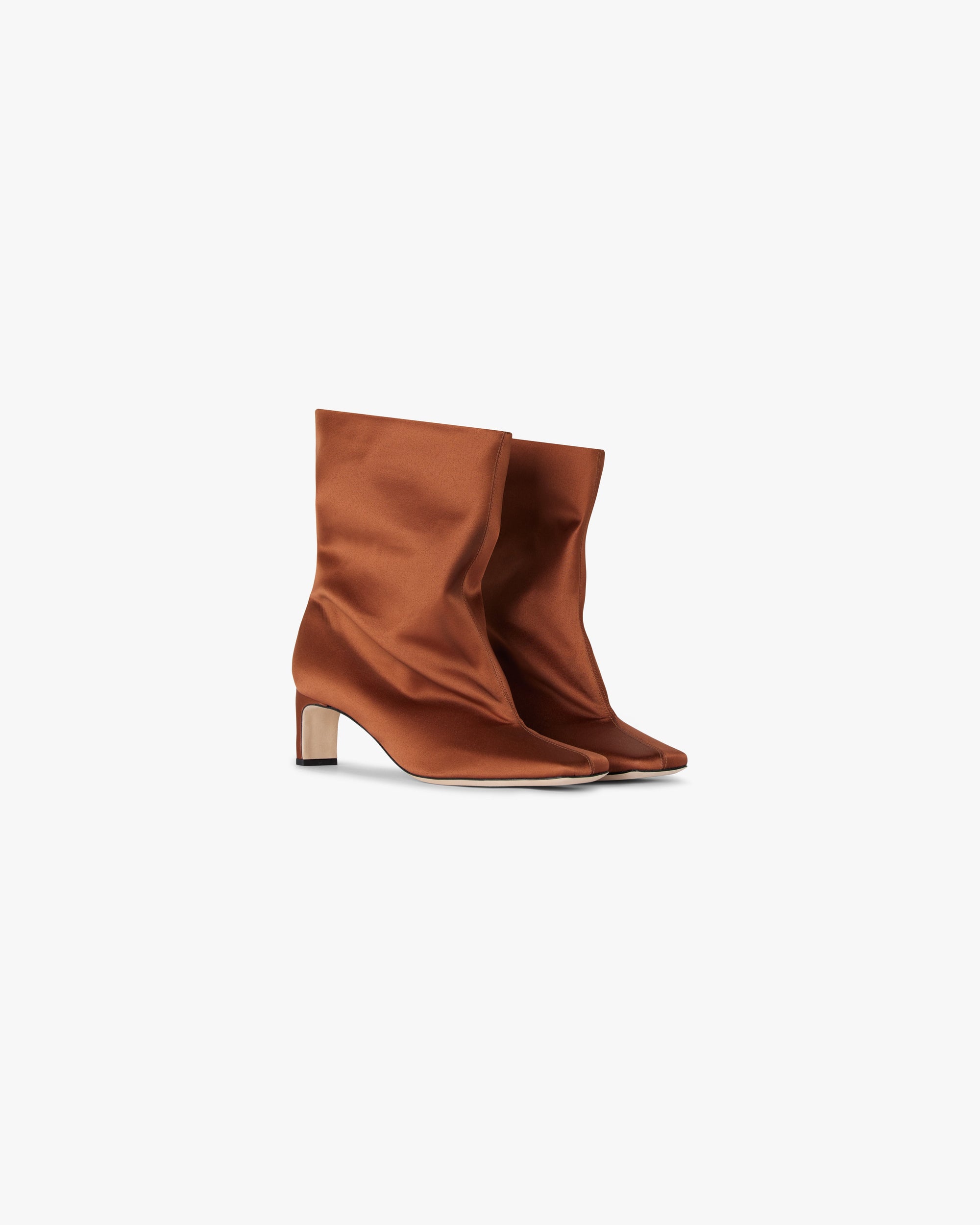 Back product image of a womens red ankle boot on a plain white background | Square Toe Ankle Boot in Burnt Red | Lambskin nappa leather with slouchy look | Womens SS25 Footwear | Represent Clo