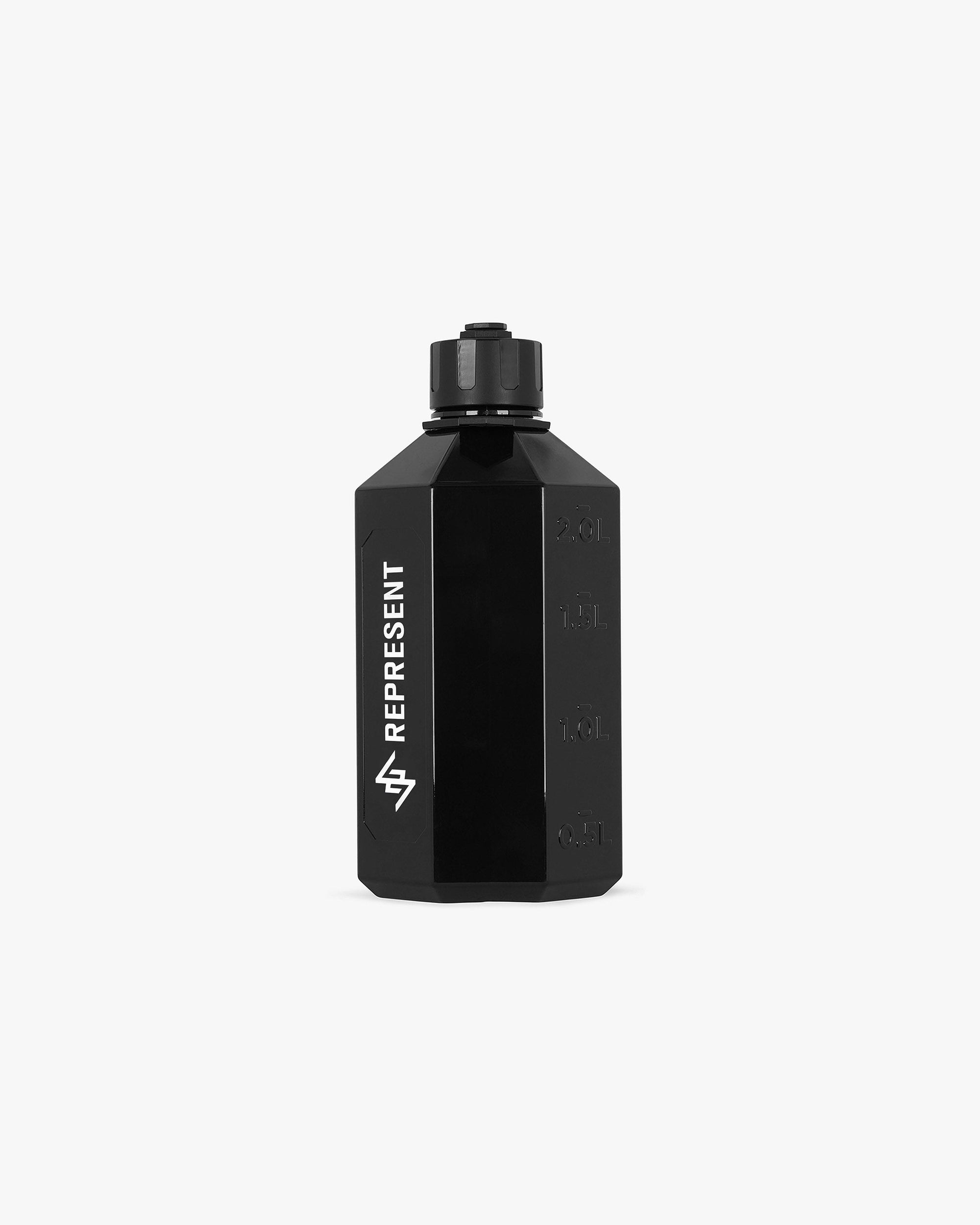 Back product image of a mens grey water bottle on a plain white background | 247 Bottle XXL in Smoke | Large BPA & DEHP free water bottle with rubber handle | 247 Accessories | Represent Clo