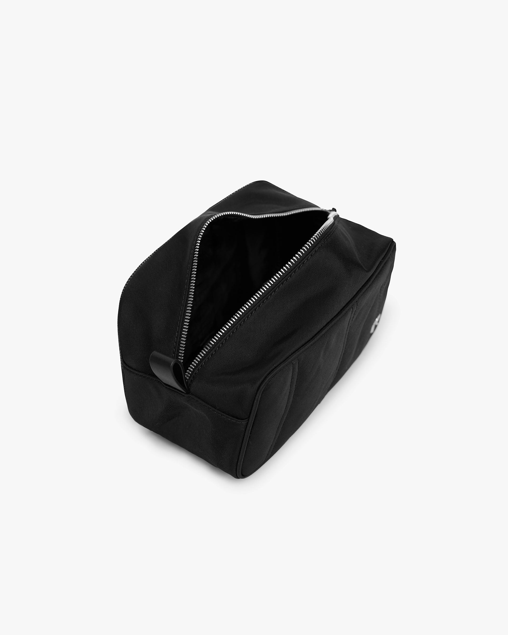Back product image of a mens black quilted wash bag on a plain white background | Quilted Wash Bag in Jet Black | Wash bag with double zip closure and external grab loop | PRE SS25 Accessories | Represent Clo
