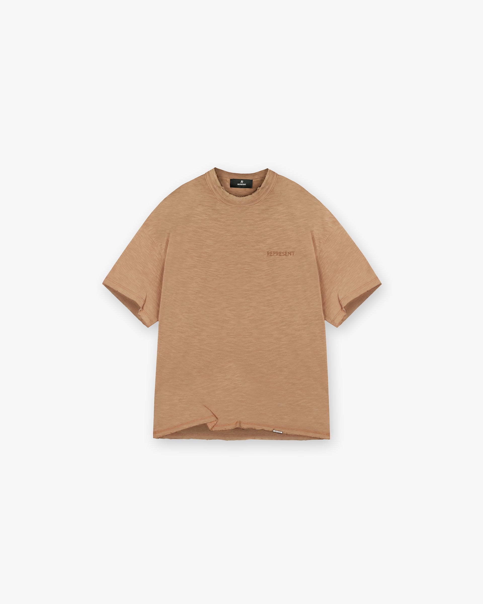 Front product image of a mens brown t-shirt on a plain white background | Slub T-Shirt in Walnut | Lightweight t-shirt with slub texture | FW24 T-Shirts | Represent Clo