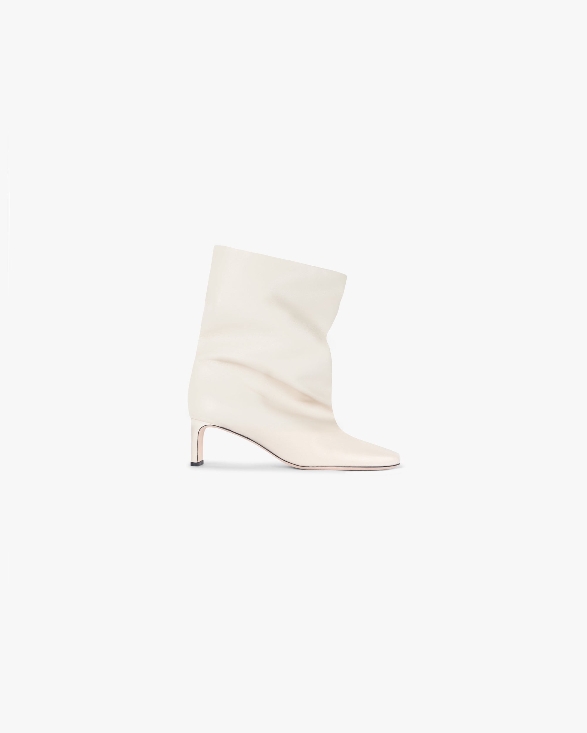 Front product image of a womens ecru ankle boot on a plain white background | Square Toe Ankle Boot in Ecru | Ankle boot with square toe design | Womens SS25 Footwear | Represent Clo