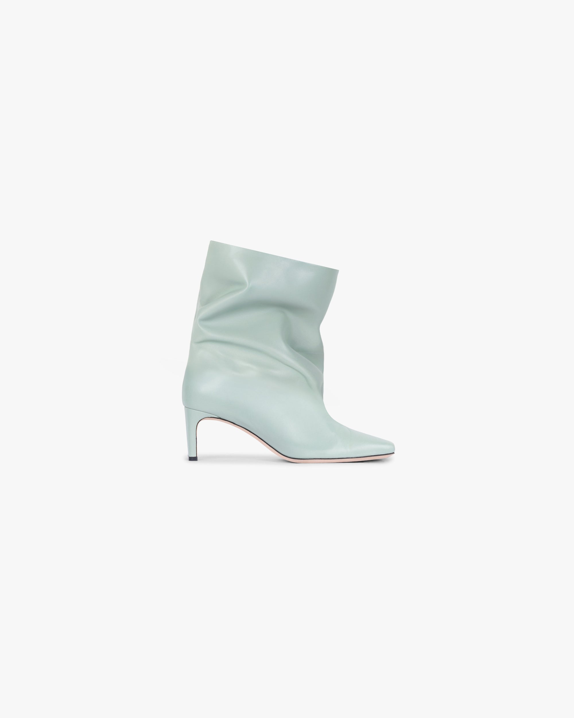 Front product image of a womens green ankle boot on a plain white background | Square Toe Ankle Boot in Basil | Footwear with square toe design | SS25 Footwear | Represent Clo