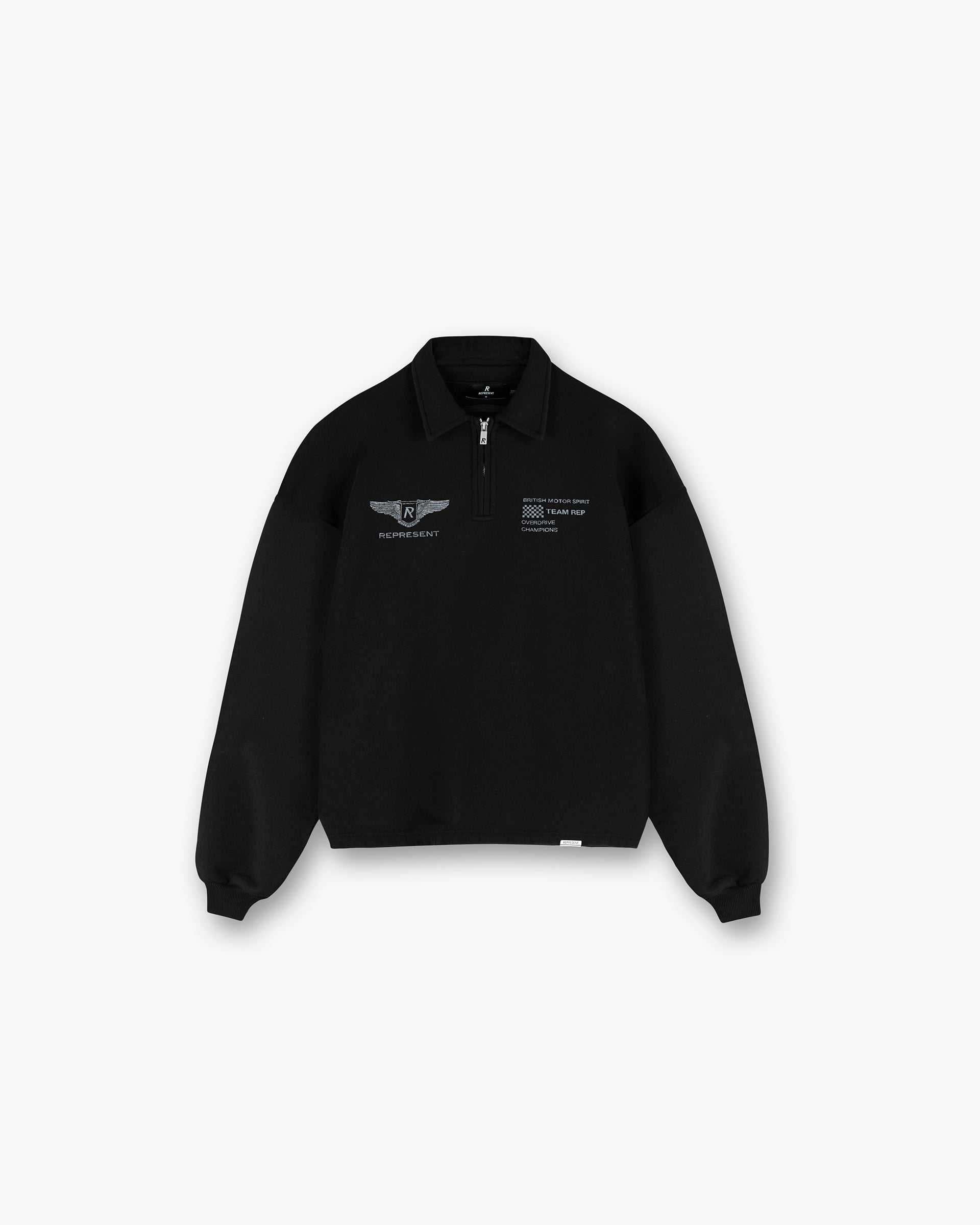 Front product image of a mens black quarter zip sweater on a plain white background | Team Rep Quarter Zip in Jet Black | Sweater with zip detail | SS25 Sweaters | Represent Clo