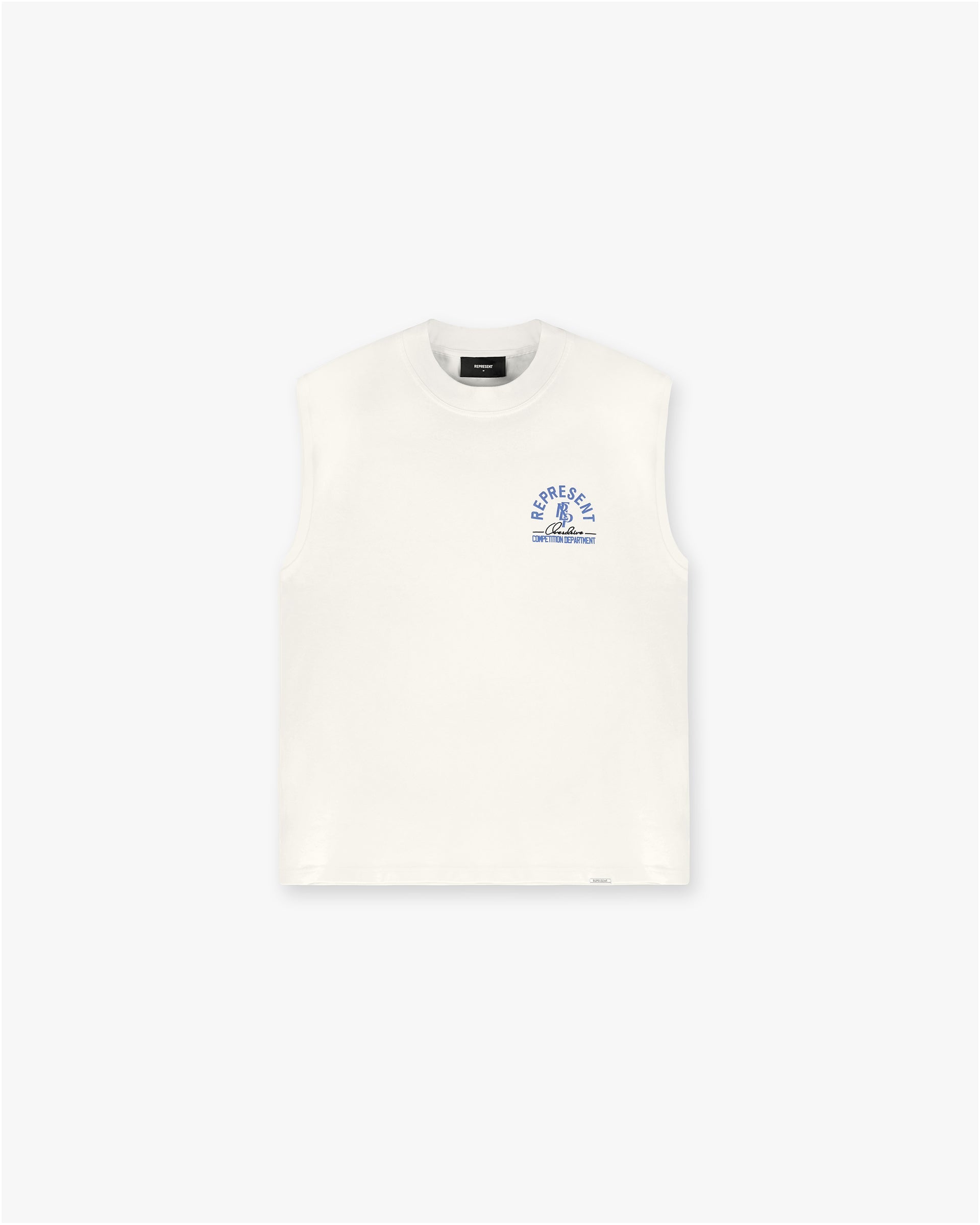 Front product image of a mens white tank on a plain white background | Competition Department Tank in Flat White | Jersey t-shirt | SS25 T-Shirts | Represent Clo