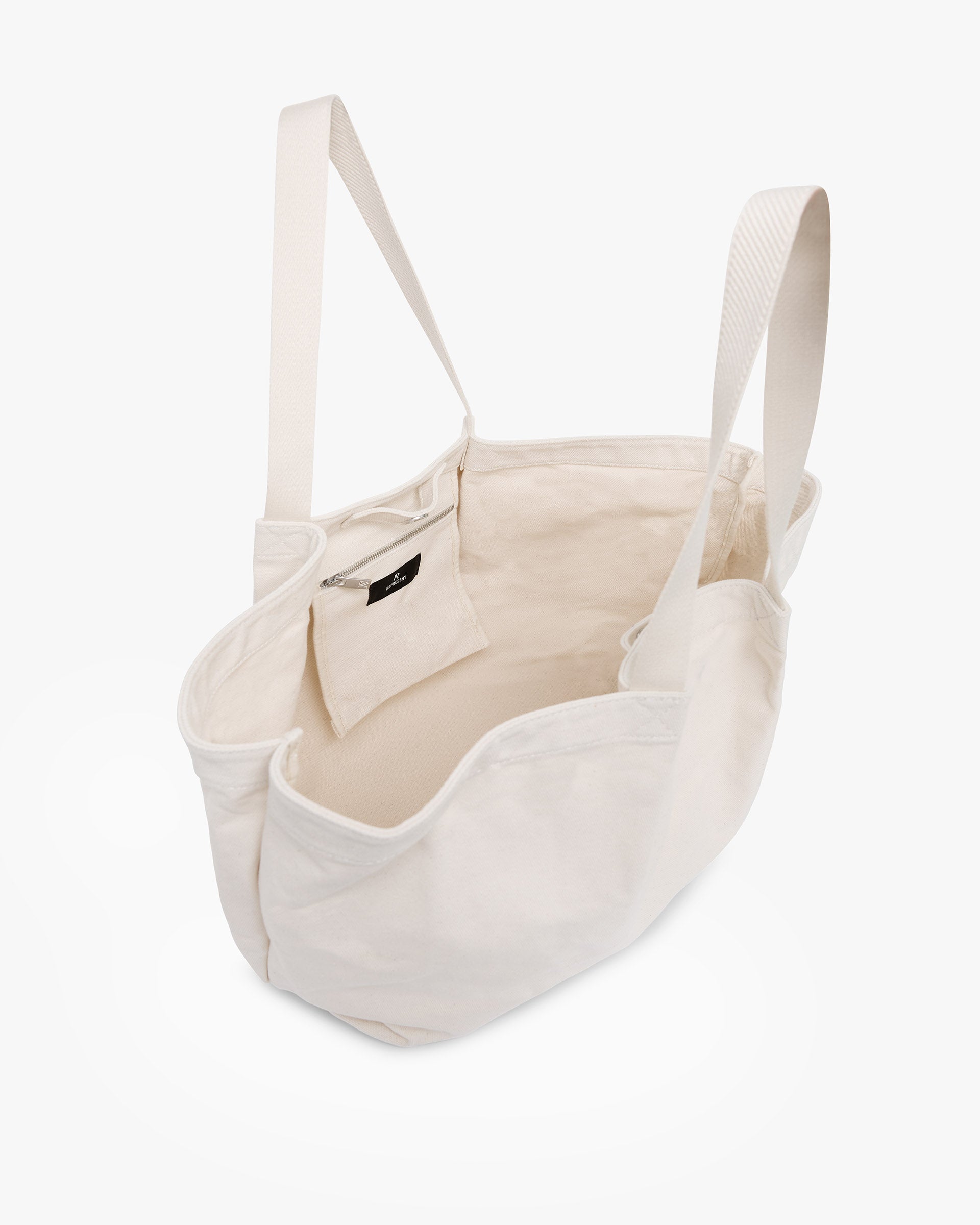 Back product image of a womens green tote bag on a plain white background | Canvas Pleat Large Tote in Pistachio Shell | Cotton canvas tote with interior zip pocket | Womens SS25 Accessories | Represent Clo