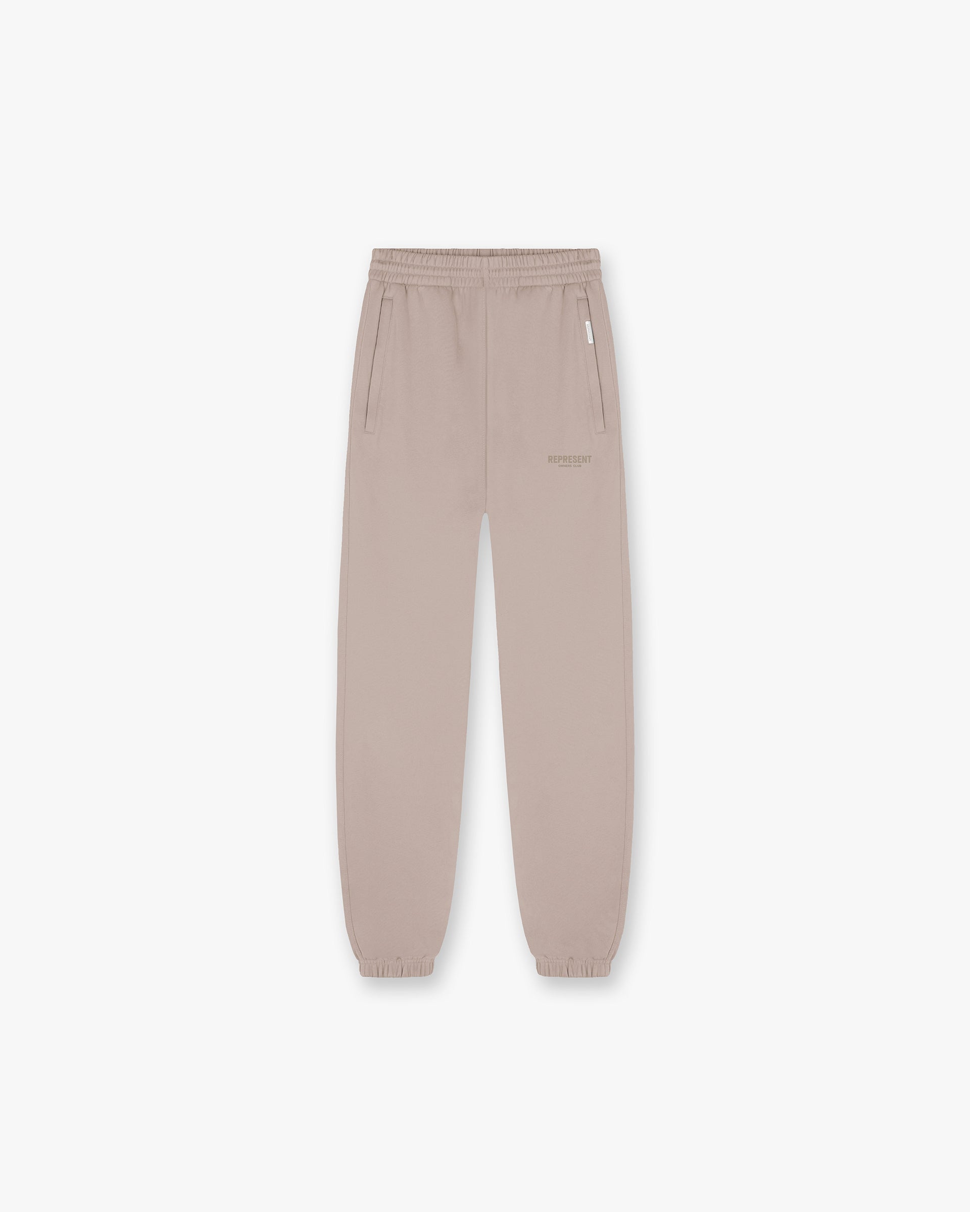 Front product image of mens mushroom sweatpants on a plain white background | Represent Owners Club Sweatpant in Mushroom | Sweatpants with elasticated waistband and drawstring closure | Owners Club Pants | Represent Clo