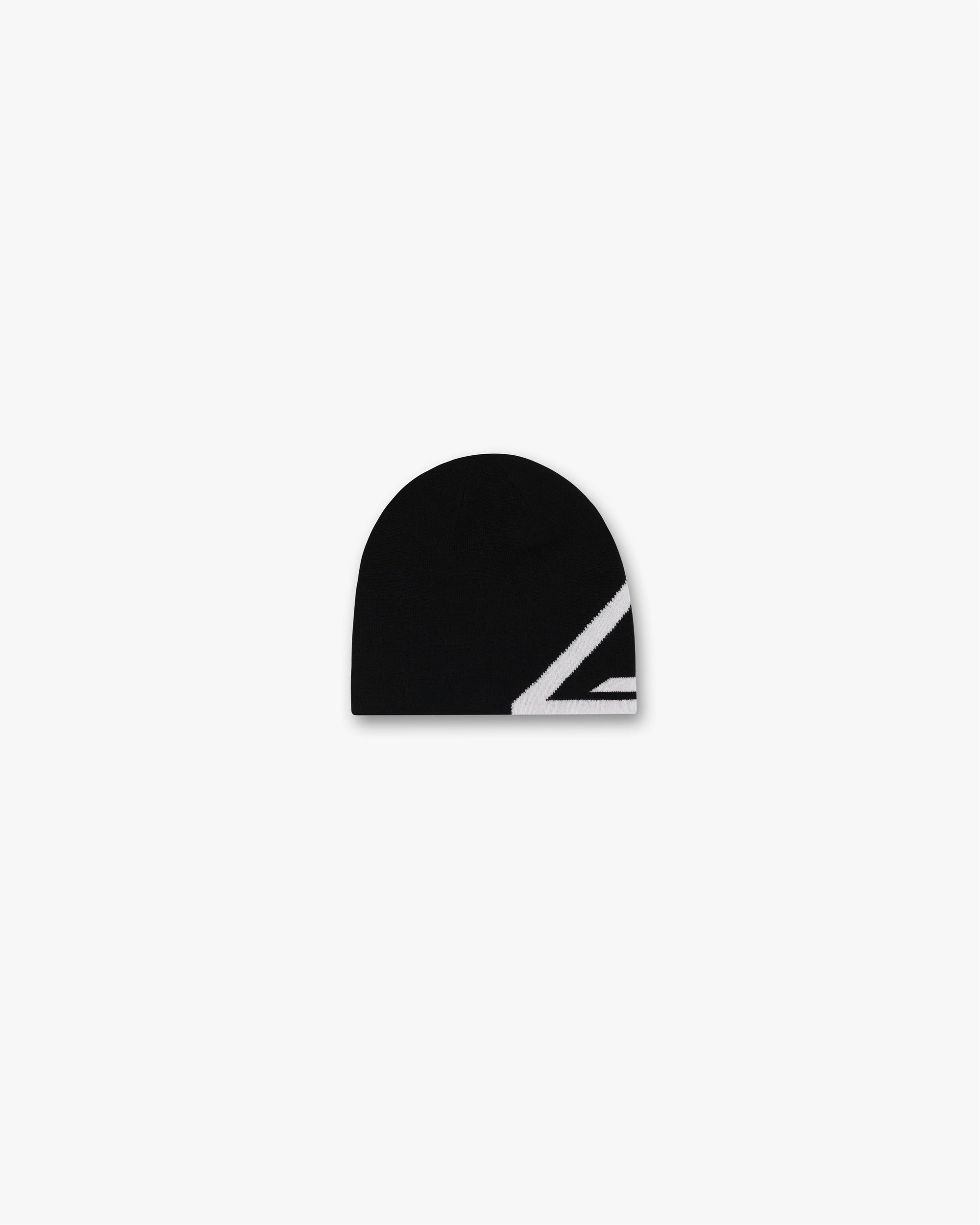 Front product image of a mens black beanie on a plain white background | 247 Logo Beanie in Black | Knit beanie with embroidered logo | 247 Accessories | Represent Clo