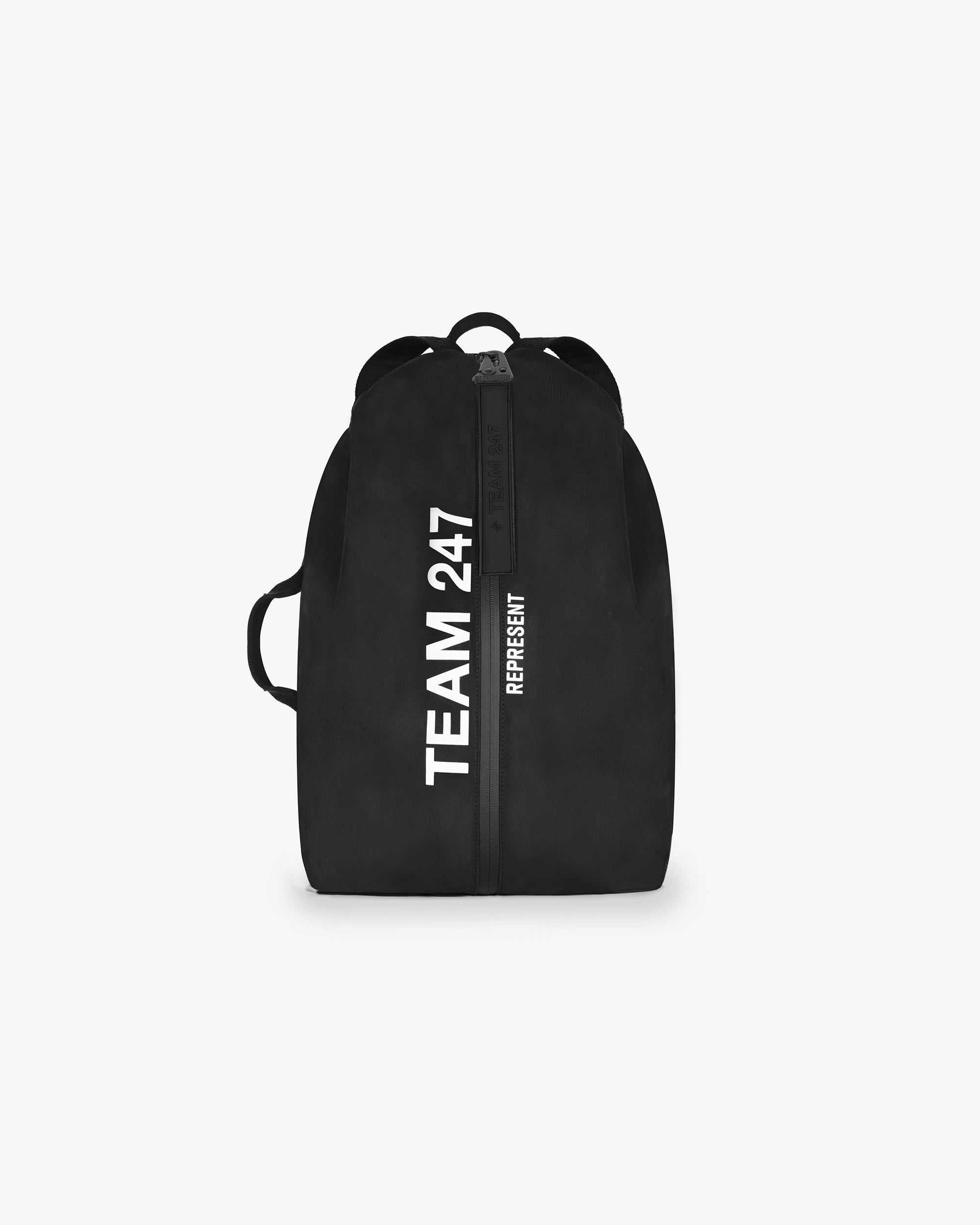 Front product image of a mens black backpack on a plain white background | Team 247 Backpack in Black | High-end practical backpack with multiple compartments | 247 Accessories | Represent Clo