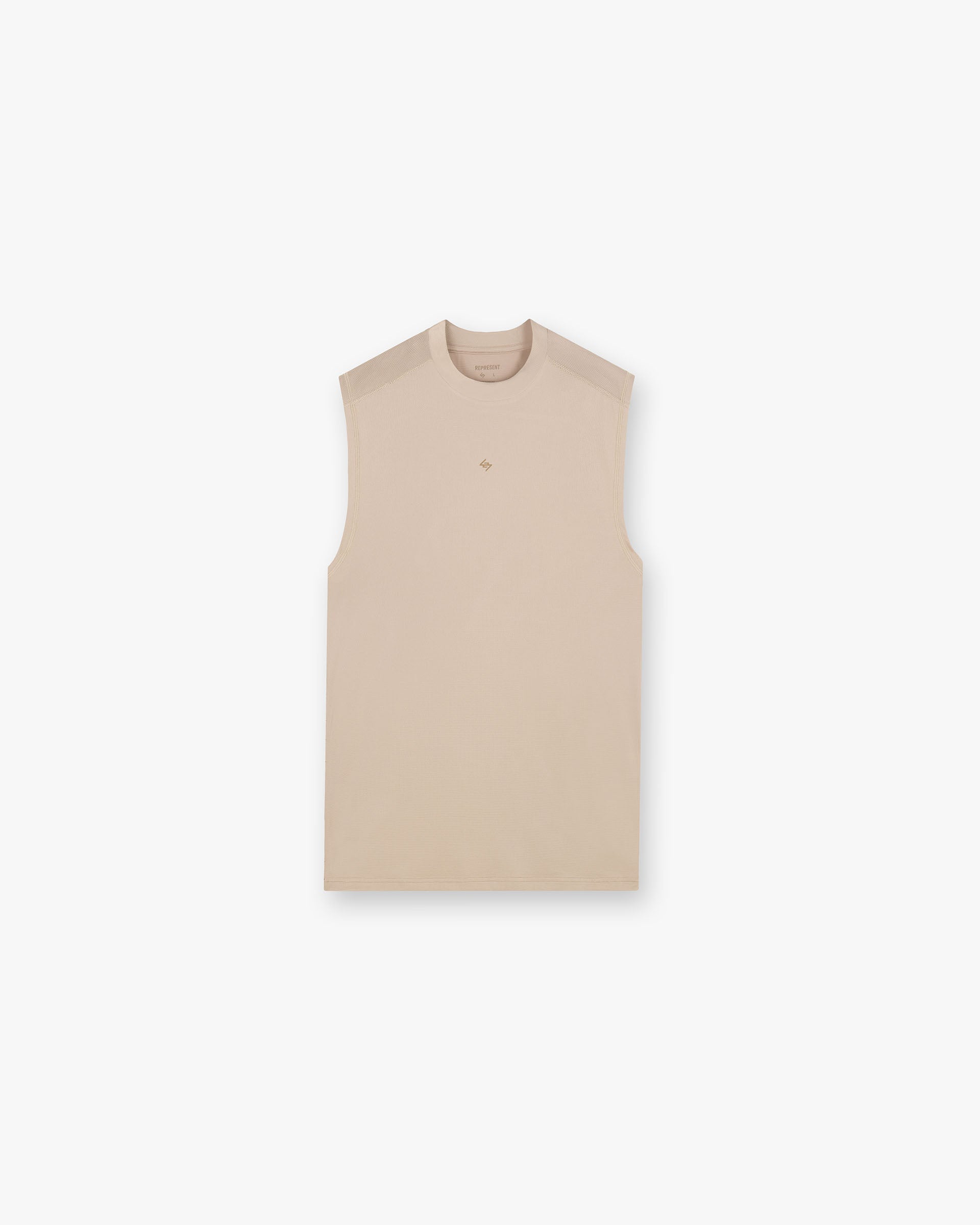 Back product image of a mens grey running tank on a plain white background | 247 Contour Run Tank in Pebble | Breathable sweat wicking running tank | 247 T-Shirts | Represent Clo