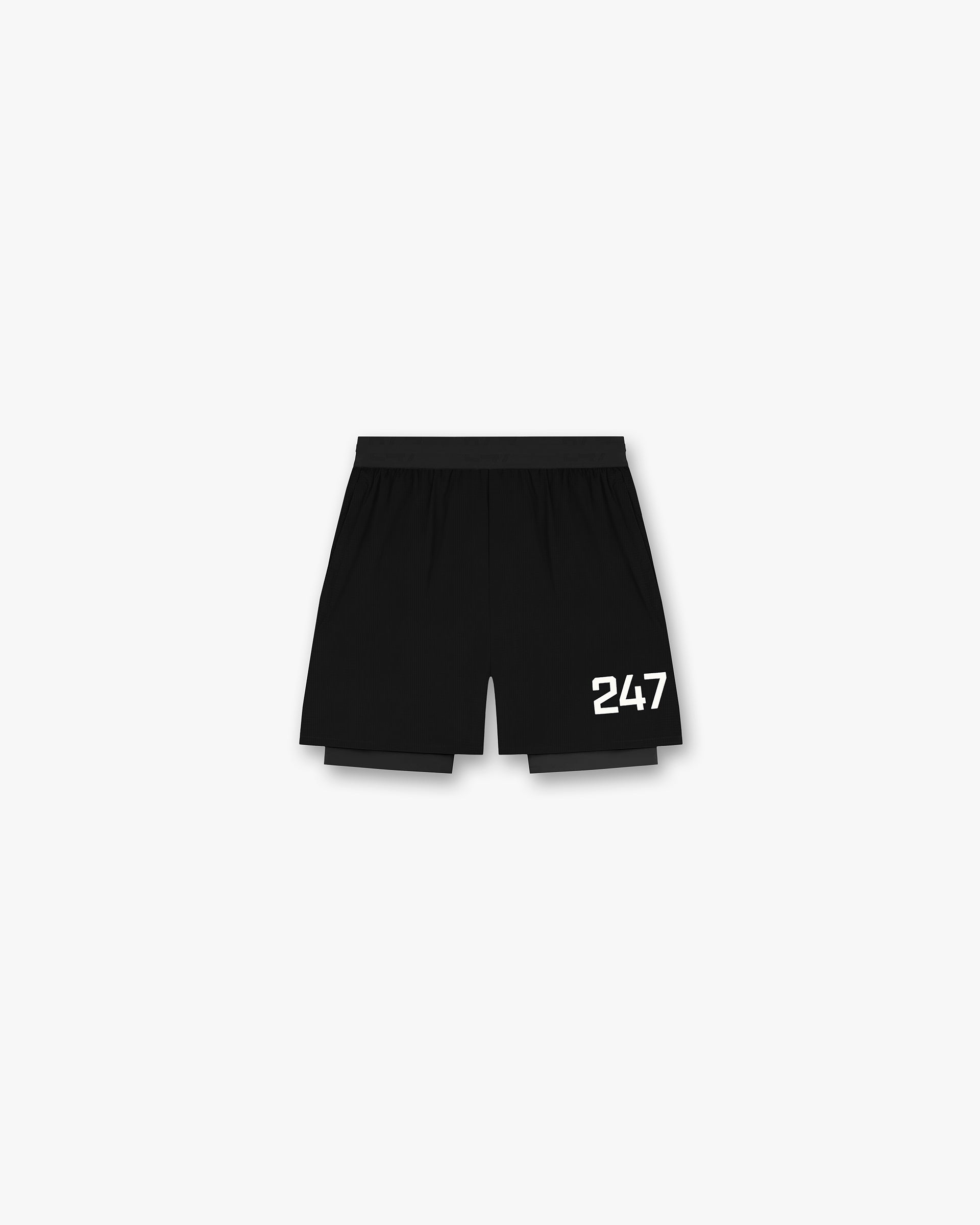 Front product image of mens black shorts on a plain white background | 247 Trail Short in Jet Black | Black shorts with baggy fit and zip fly | 247 Shorts | Represent Clo
