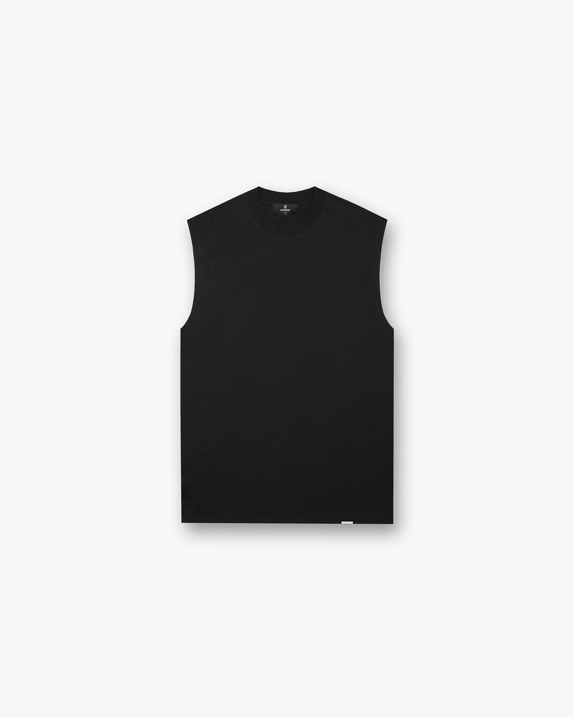 Front product image of a mens black tank top on a plain white background | Initial Boxy Tank in Black | Boxy fit tank top | Initial T-Shirts | Represent Clo