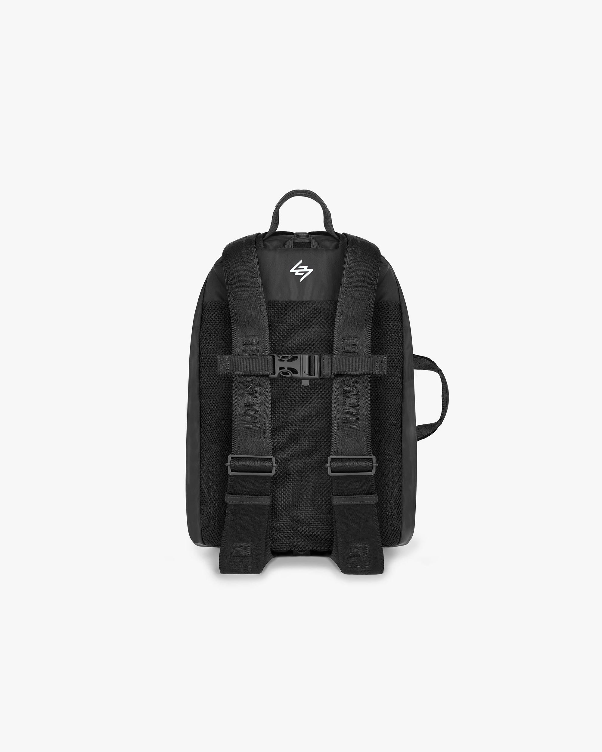 Back product image of a mens black backpack on a plain white background | Team 247 Backpack in Black | Sports backpack with adjustable shoulder straps | 247 Accessories | Represent Clo