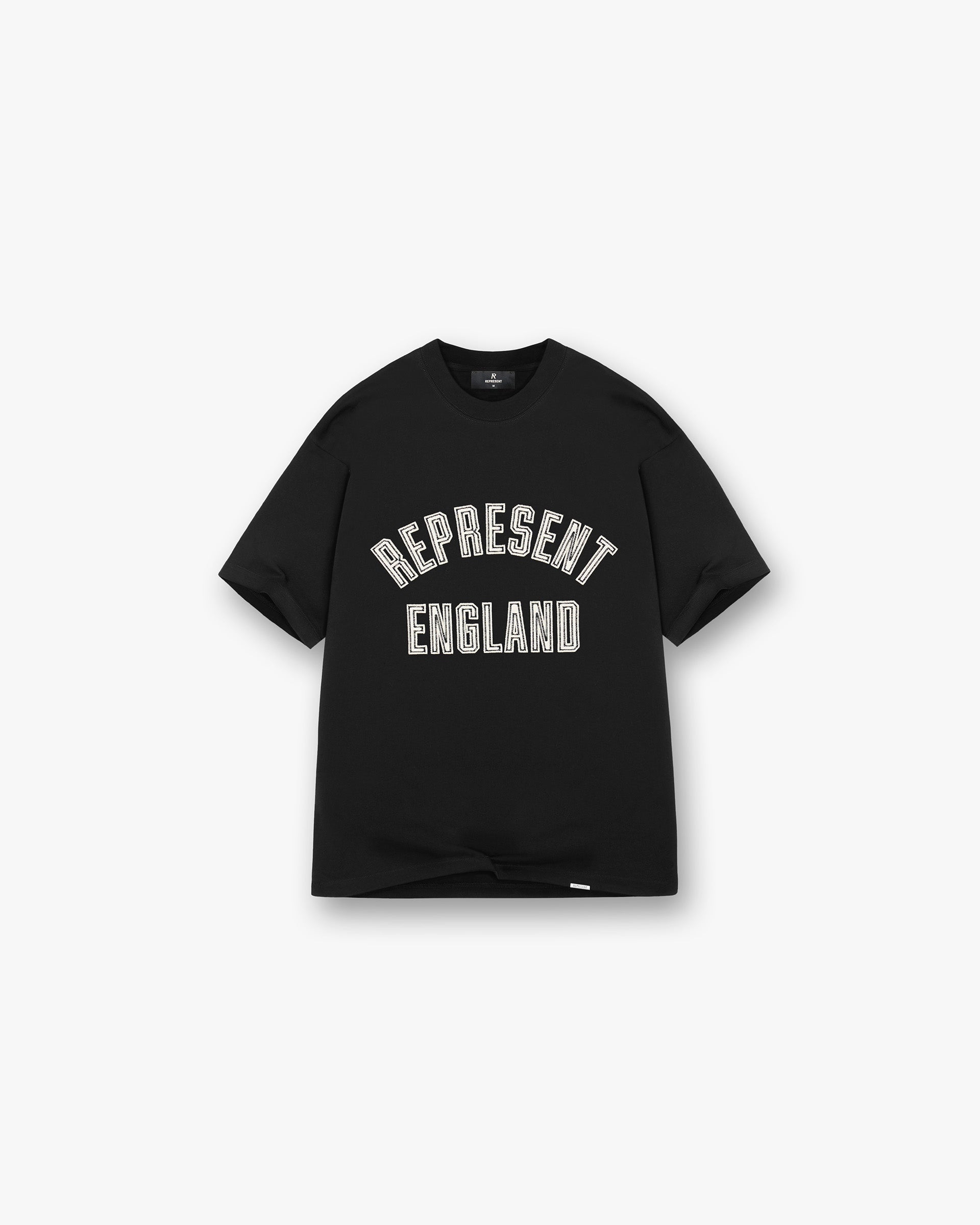 Front product image of a mens black t-shirt on a plain white background | England Applique T-Shirt in Jet Black | T-shirt with England applique | PRE SS25 T-Shirts | Represent Clo