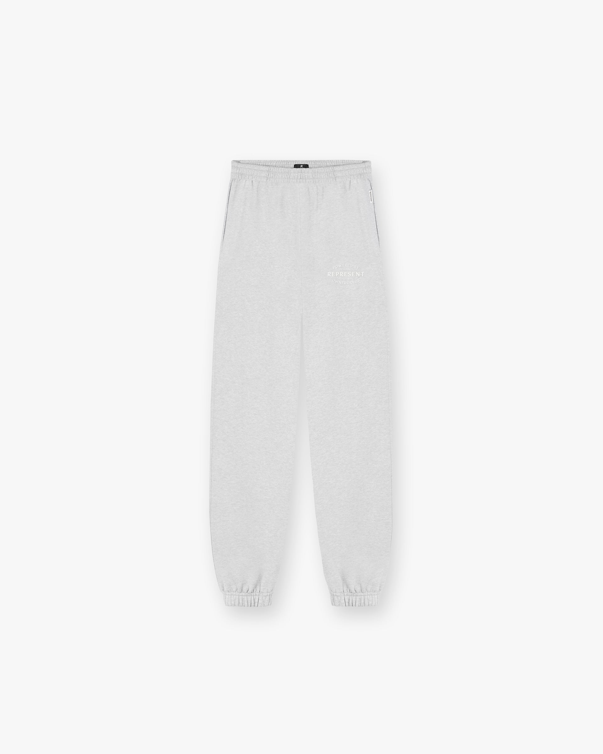 Front product image of mens grey sweatpants on a plain white background | Represent Owners Club Stamp Sweatpant in Ash Grey | Comfortable sweatpants | Owners Club Pants | Represent Clo