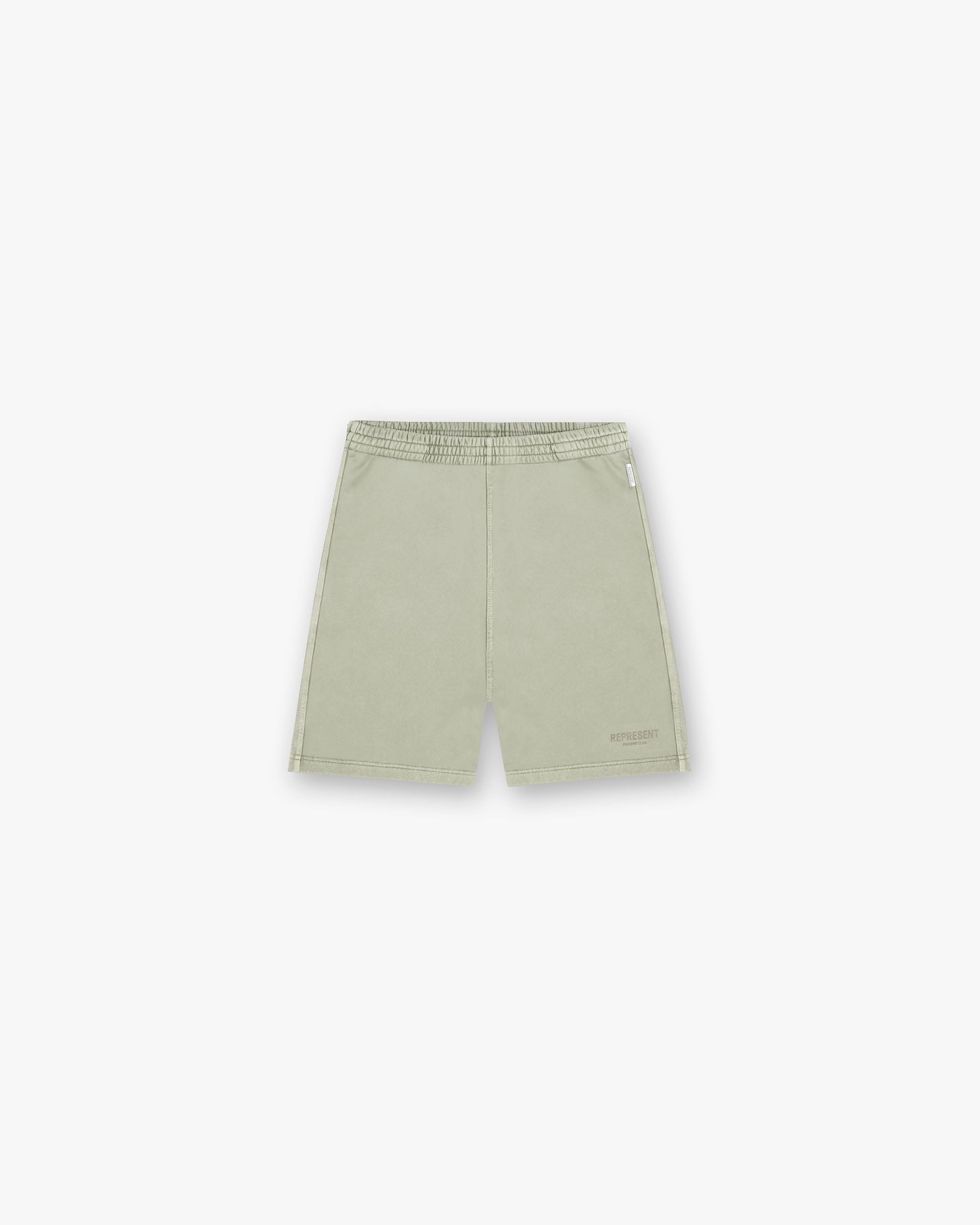 Front product image of mens pastel green shorts on a plain white background | Represent Owners Club Shorts in Pastel Green | Shorts with elasticated waistband and side seam pockets | Owners Club Shorts | Represent Clo