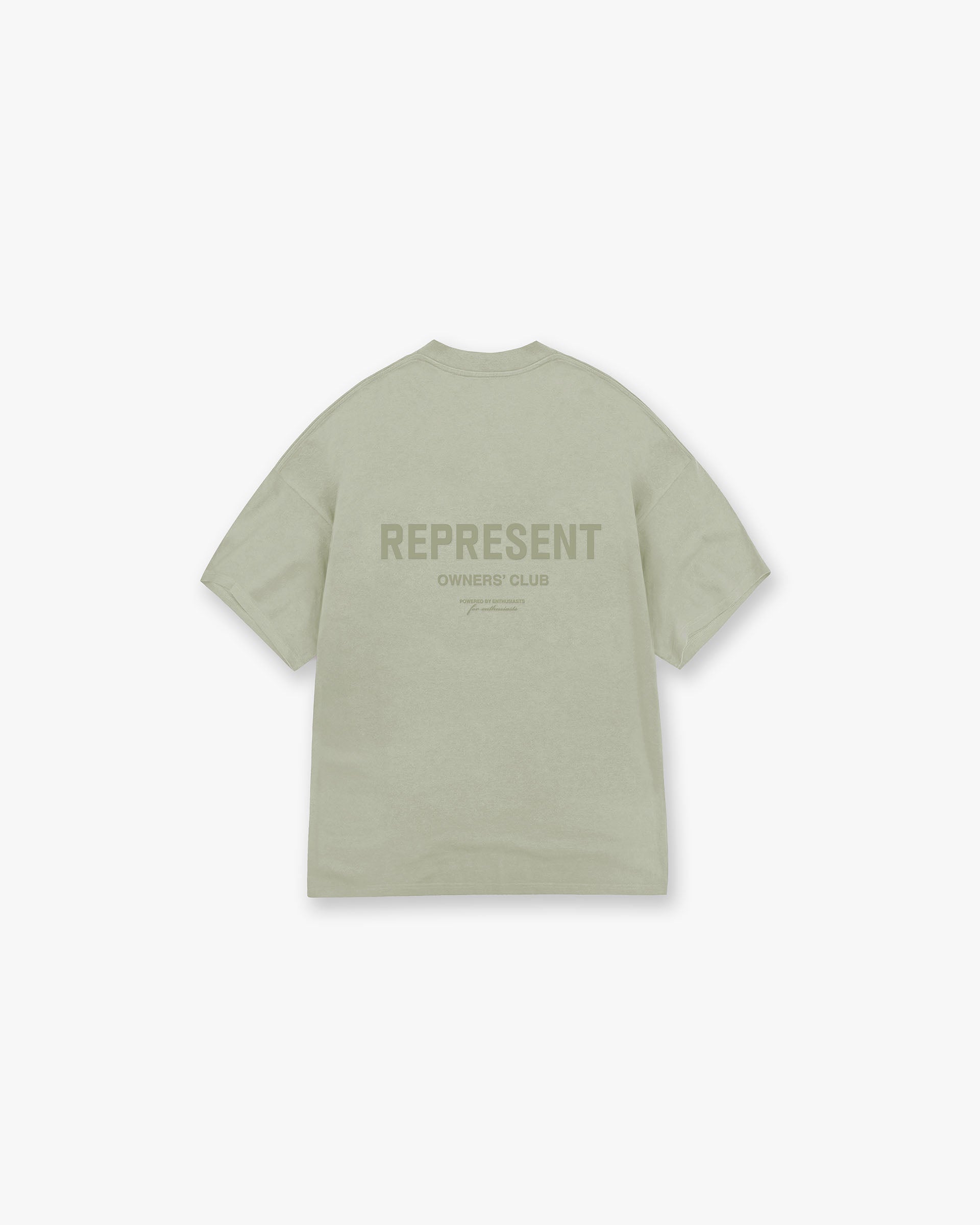 Front product image of a mens pastel green t-shirt on a plain white background | Owners Club T-Shirt in Pastel Green | Oversized t-shirt with cuban collar and chest pockets | Owners Club T-Shirts | Represent Clo