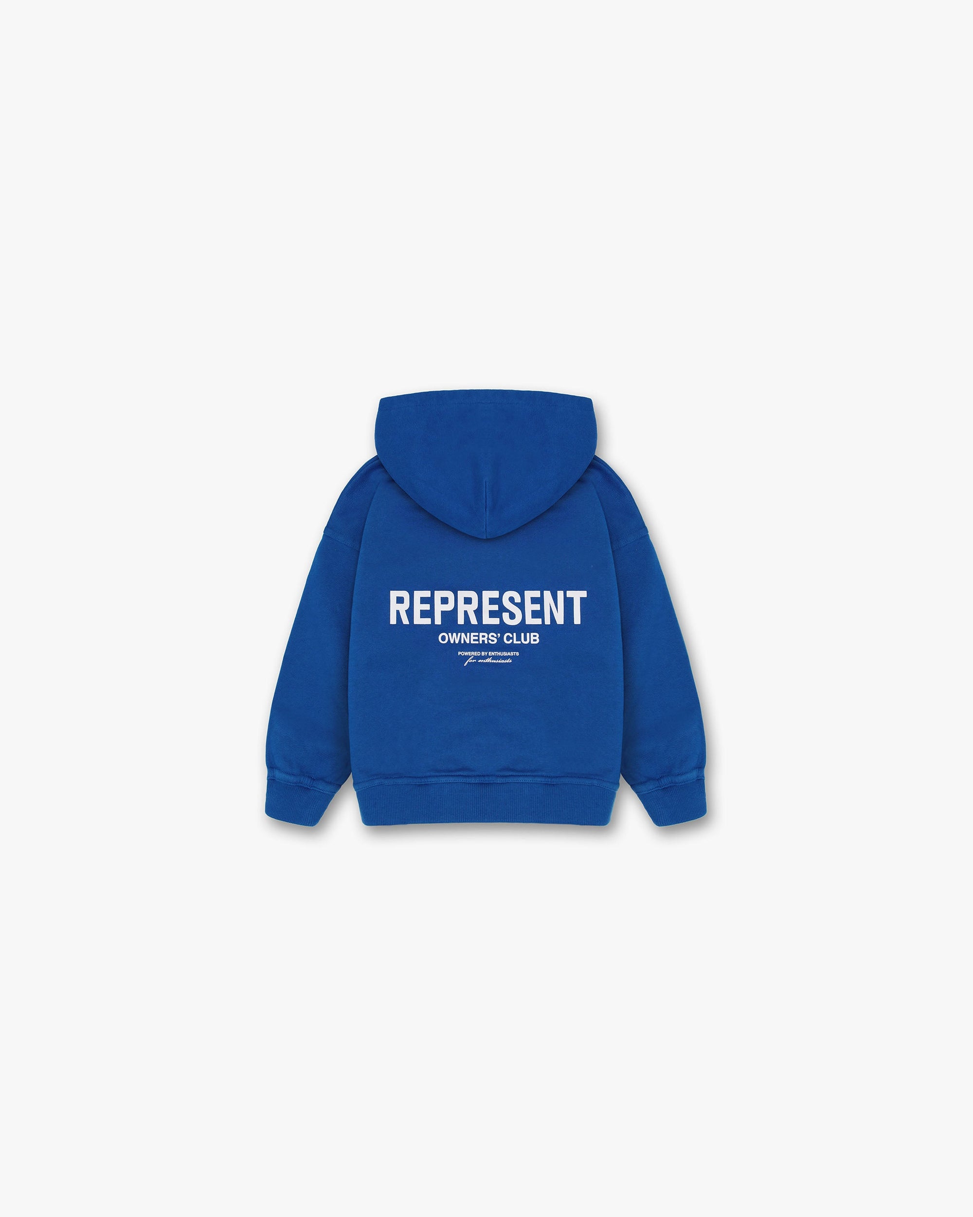 Front product image of a kids cobalt hoodie on a plain white background | Represent Mini Owners Club Hoodie in Cobalt | Hoodie with relaxed fit | Owners Club Hoodies | Represent Clo