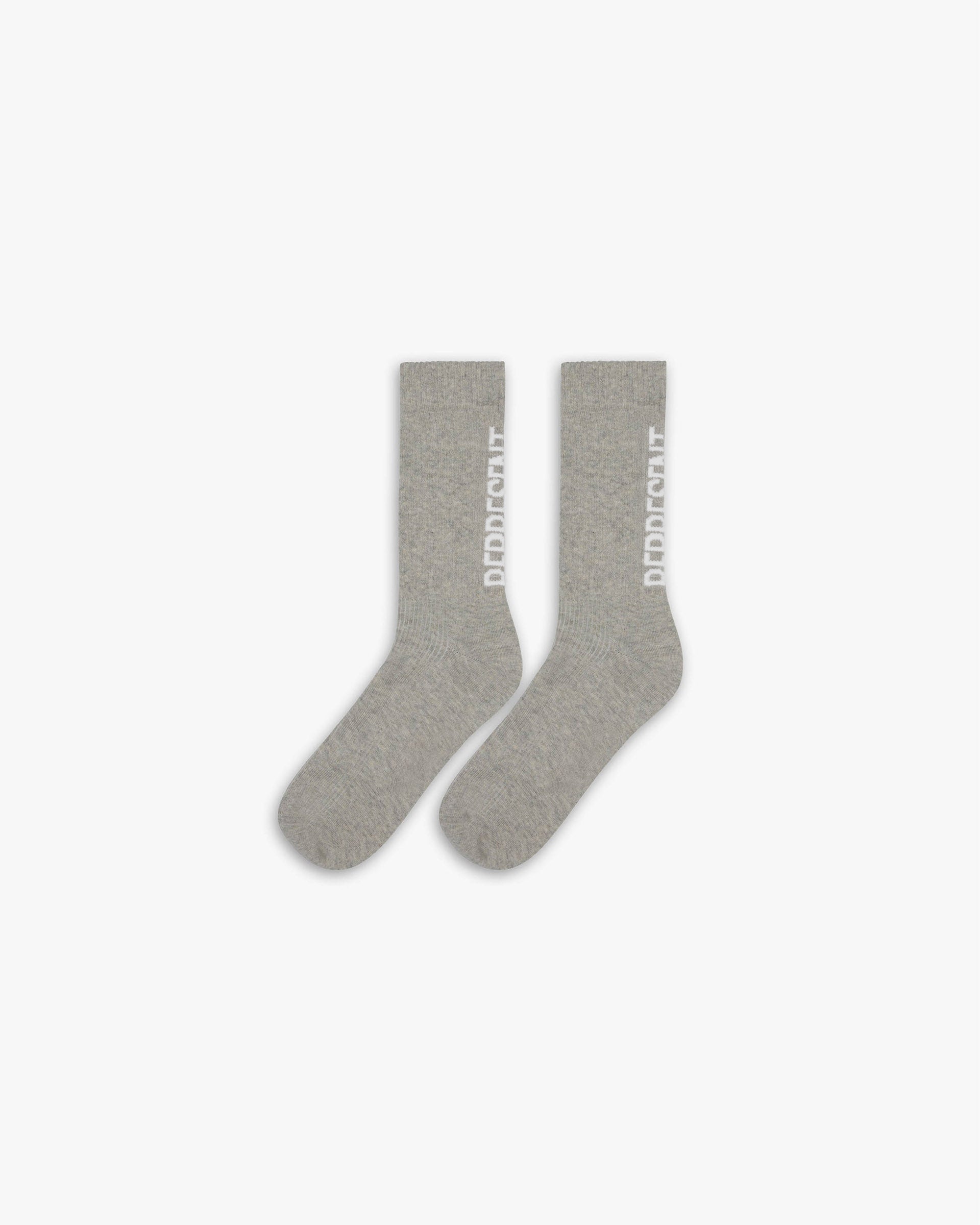Back product image of mens grey socks on a plain white background | Represent Logo Socks in Ice Grey Marl | Super soft blend with Represent branding | SS25 Accessories | Represent Clo