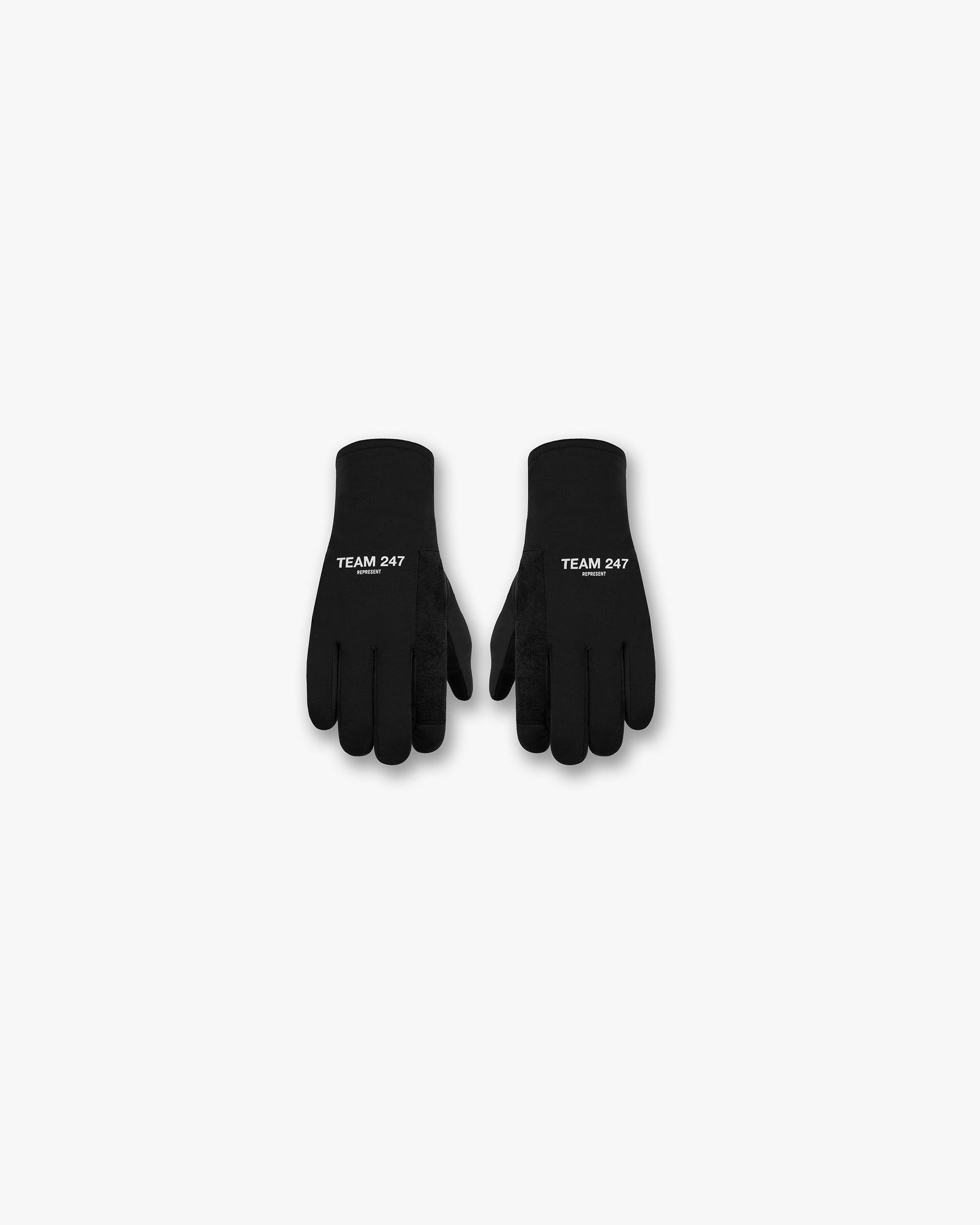 Front product image of mens black winter gloves on a plain white background | Team 247 Winter Gloves in Black | Gloves with leather and nylon mix | 247 Accessories | Represent Clo