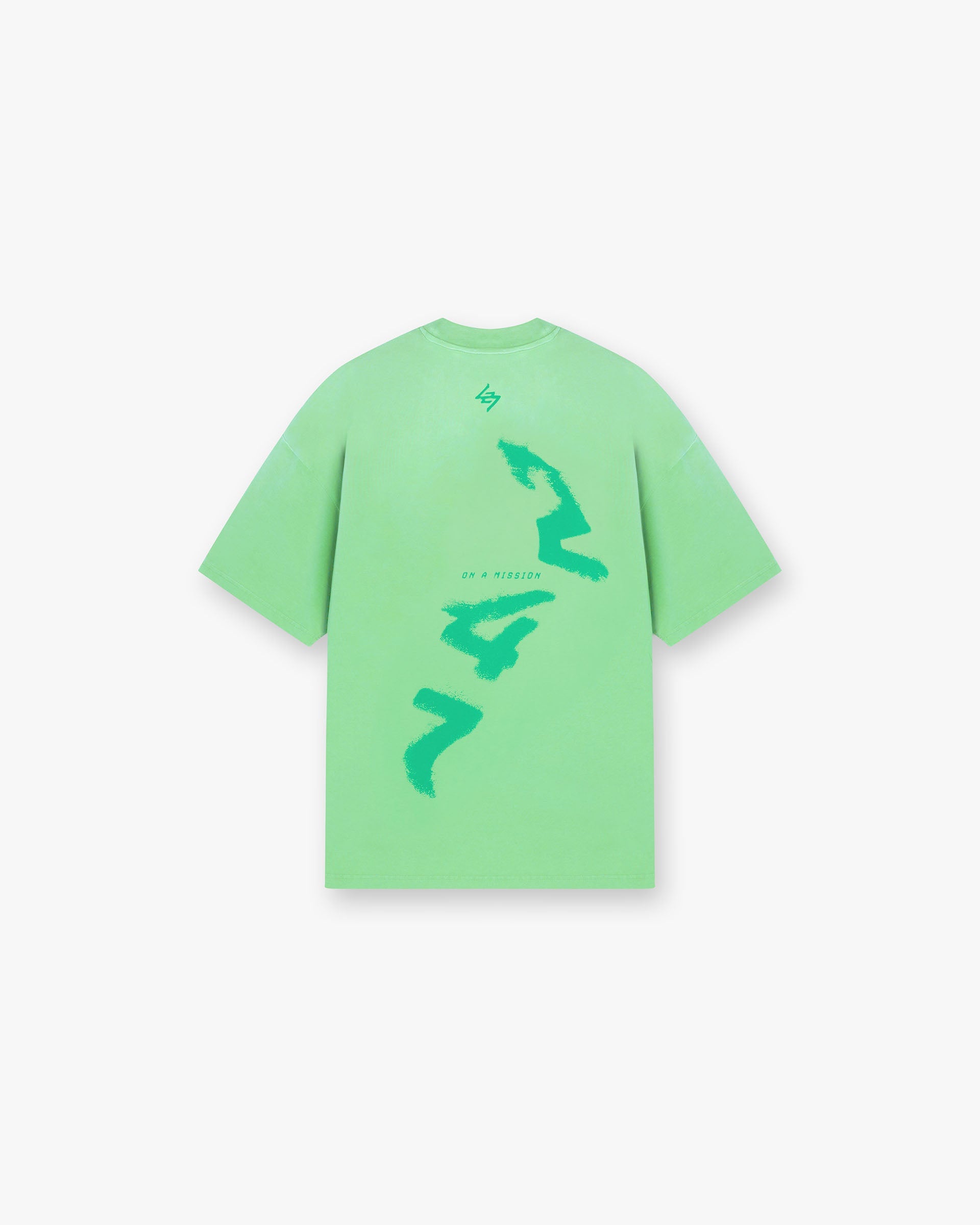 Front product image of a mens green t-shirt on a plain white background | 247 Motion Oversized T-Shirt in Speed Green | Oversized t-shirt | 247 T-Shirts | Represent Clo