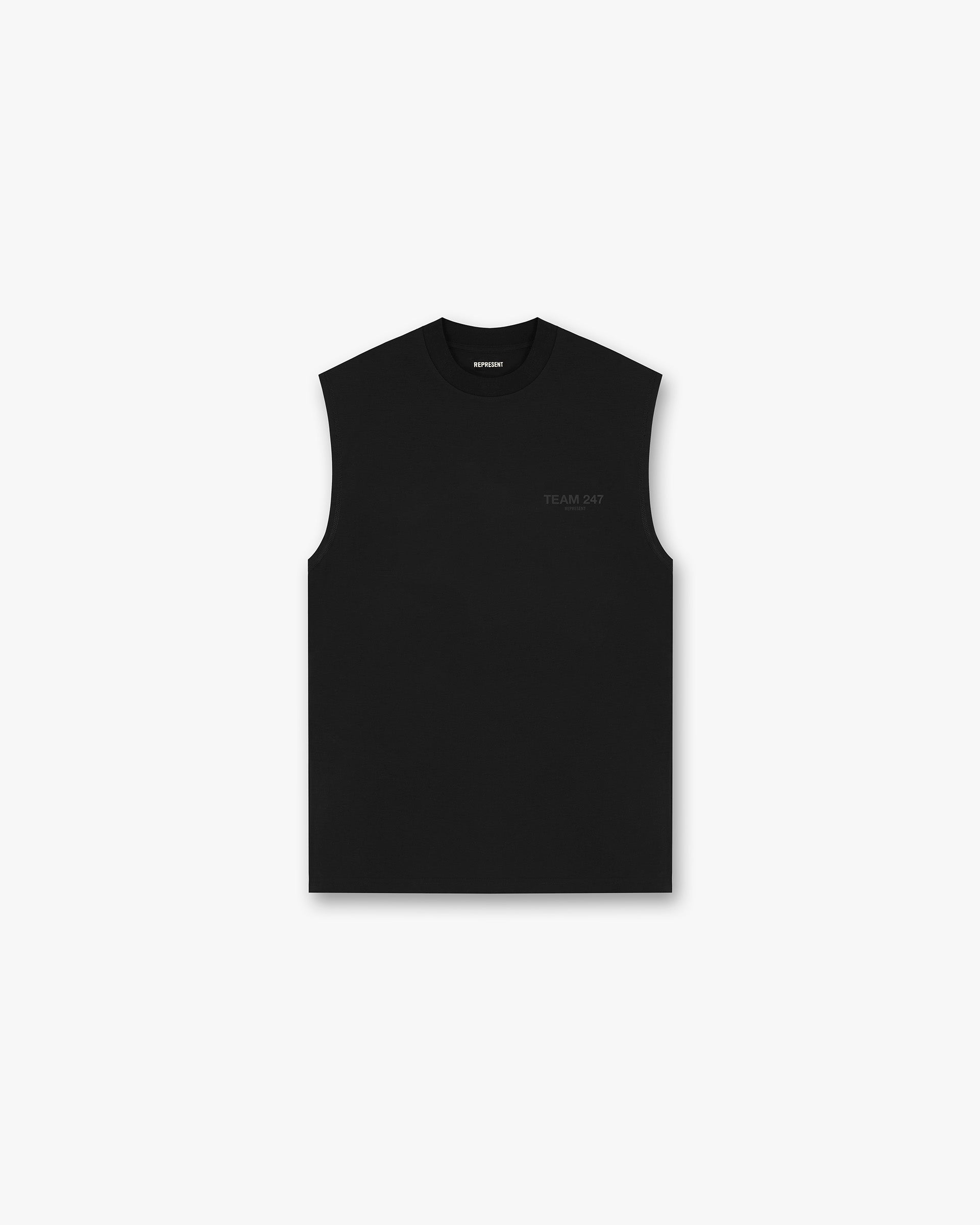 Front product image of a mens black tank top on a plain white background | Team 247 Oversized Tank in Matte Black | Oversized fit tank top | 247 T-Shirts | Represent Clo