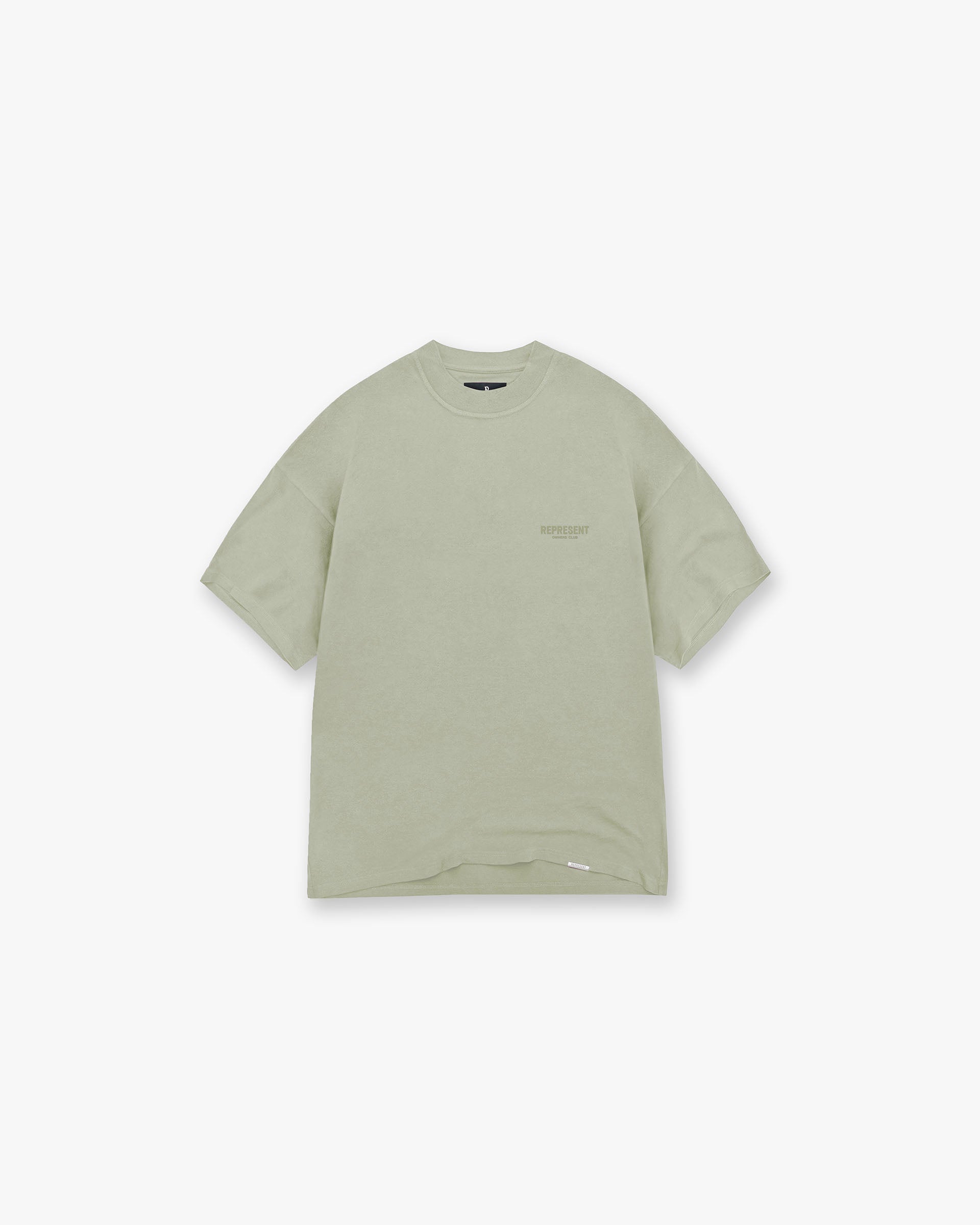 Back product image of a mens green t-shirt on a plain white background | Owners Club T-Shirt in Pastel Green | Oversized fit short sleeve t-shirt | Owners Club T-Shirts | Represent Clo