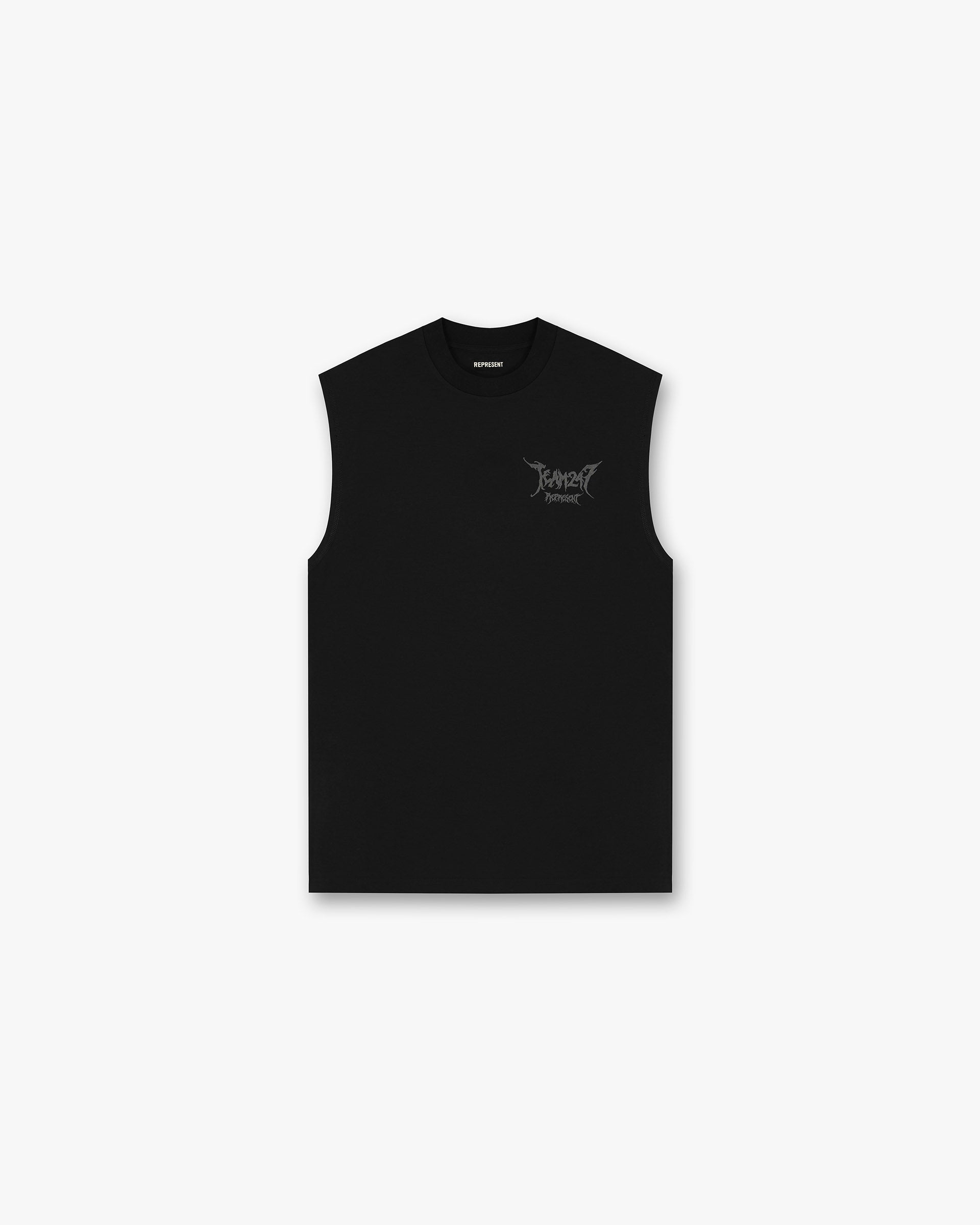 Front product image of a mens black tank top on a plain white background | Team 247 X END Oversized Tank in Jet Black | Oversized sleeveless t-shirt | 247 T-Shirts | Represent Clo