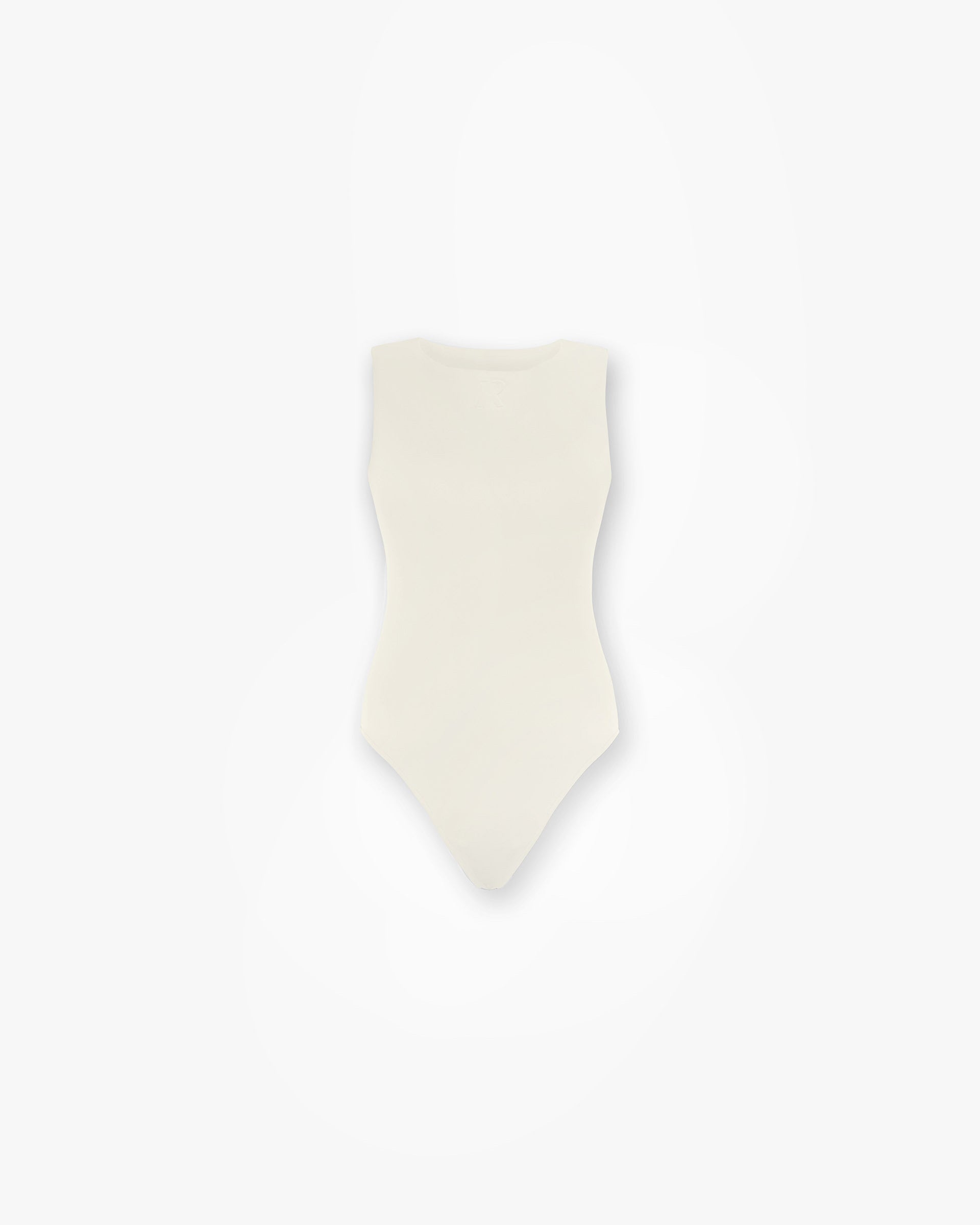 Front product image of a womens white bodysuit on a plain white background | Control Bodysuit in Warm White | Bodysuit with a sleek finish | Womens SS25 Tops | Represent Clo