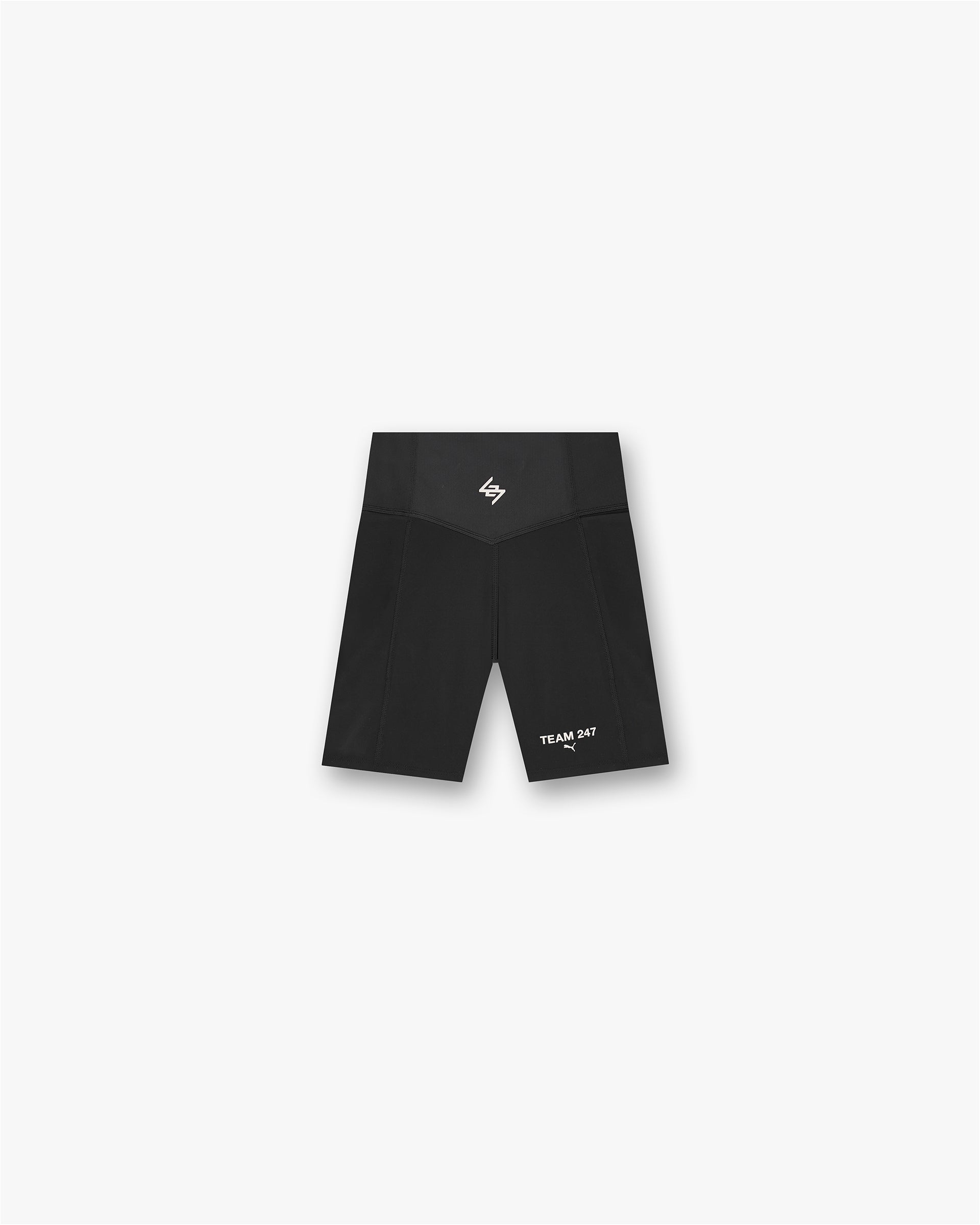 Back product image of womens black legging short on a plain white background | 247 X Puma Women's Shapeluxe Legging Short in Black | High waisted shorts with laser cut details | 247 Shorts | Represent Clo