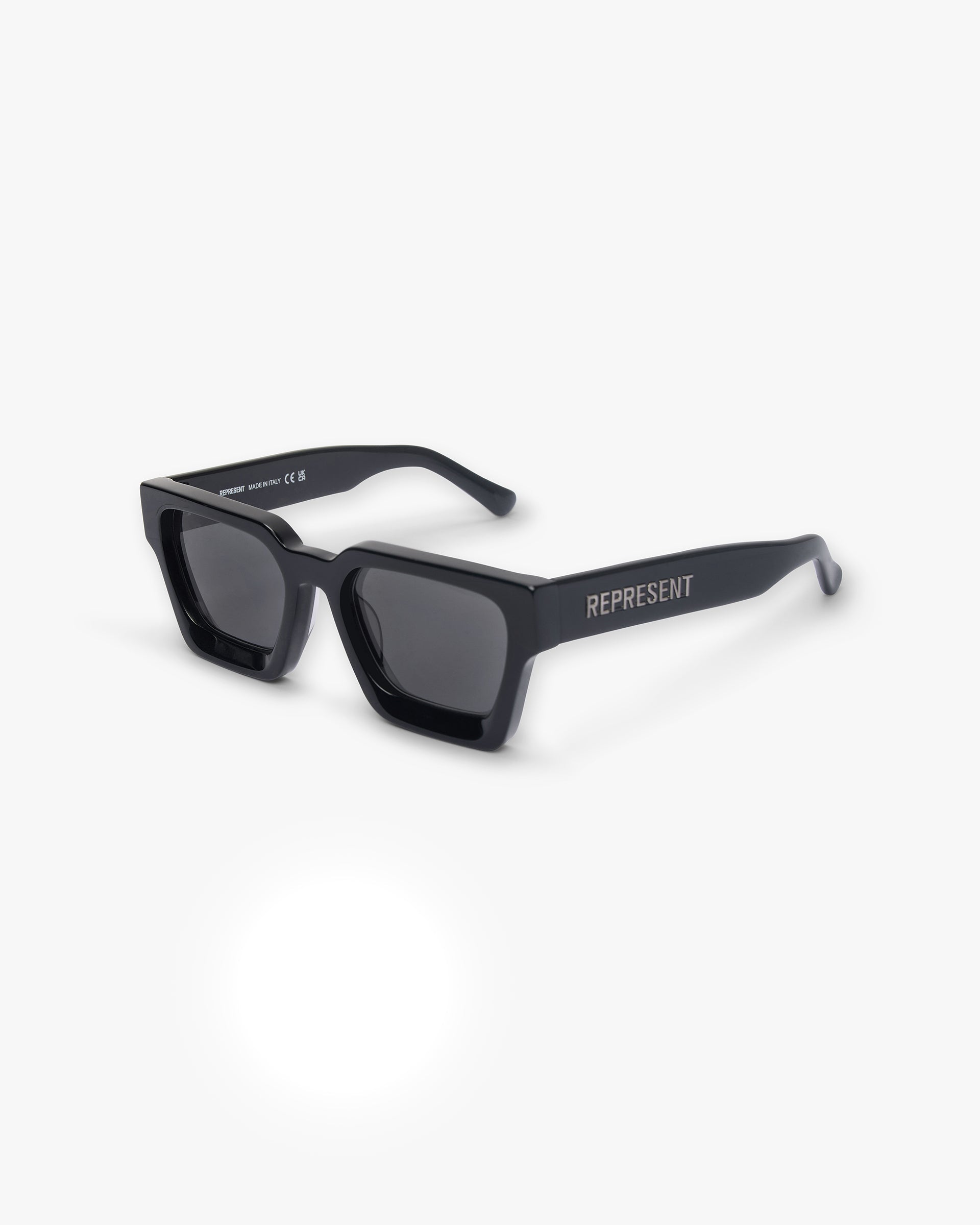 Back product image of mens black sunglasses on a plain white background | Represent California Sunglasses in Jet Black | Structured frames with tinted lenses | SS24 Accessories | Represent Clo