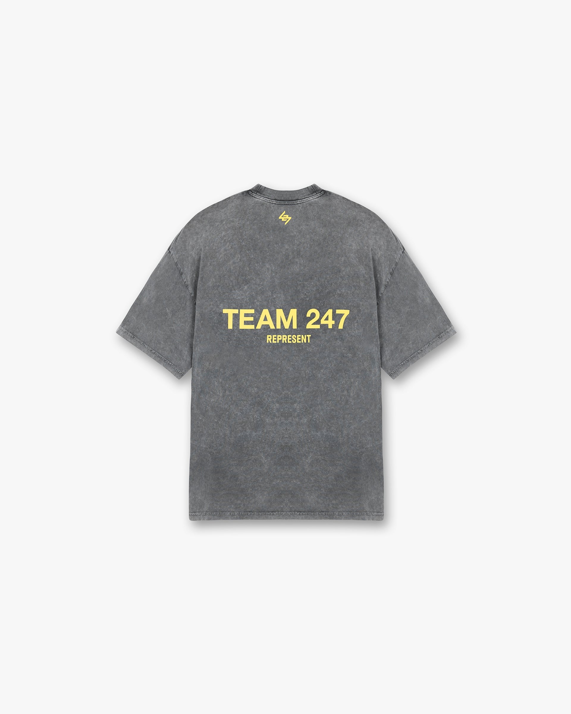Back product image of a mens grey t-shirt on a plain white background | Team 247 Oversized T-Shirt in Pewter Lemon | Moisture wicking oversized t-shirt | 247 T-Shirts | Represent Clo