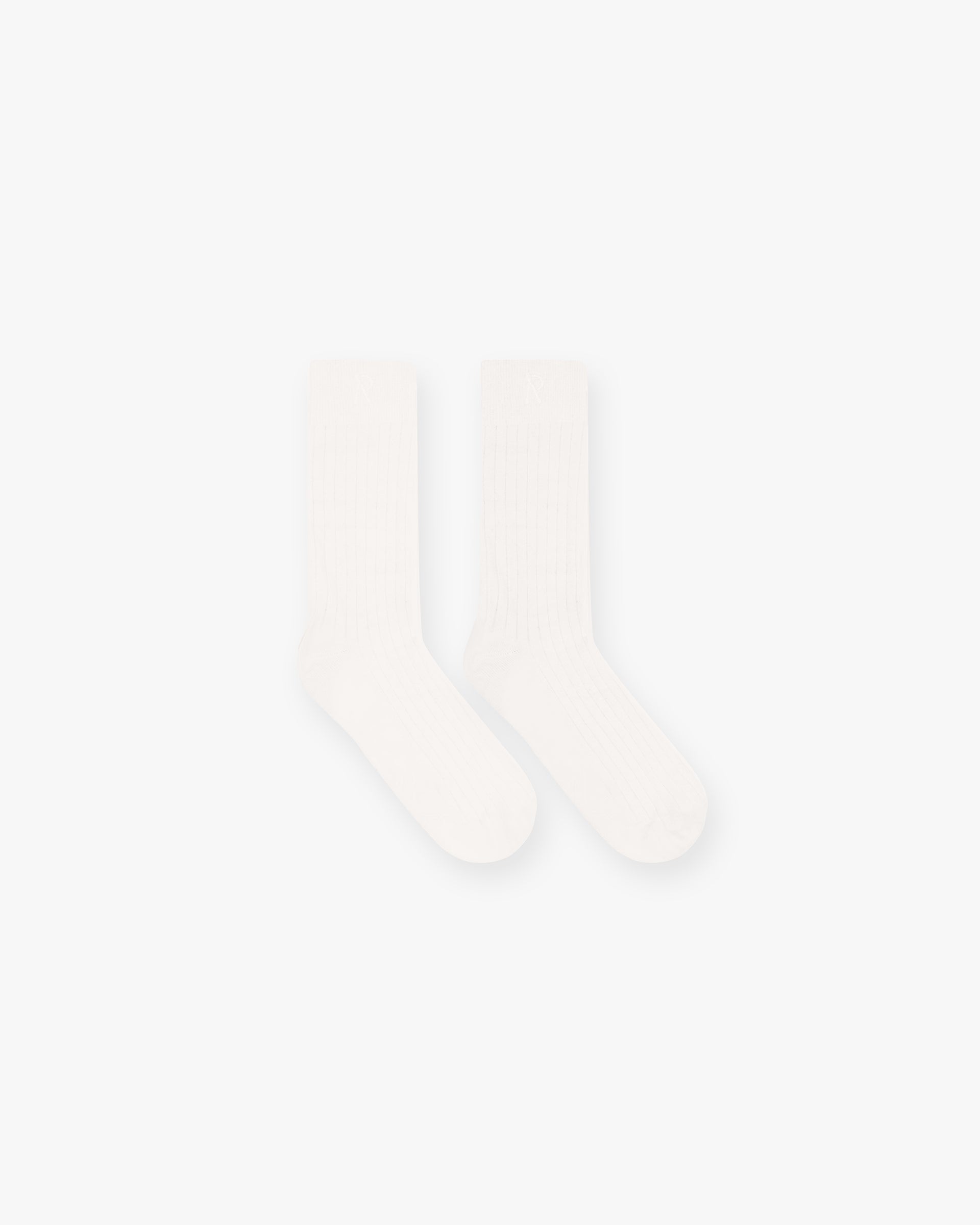 Front product image of mens white socks on a plain white background | Initial Socks in Flat White | Soft cotton blend socks | Initial Accessories | Represent Clo