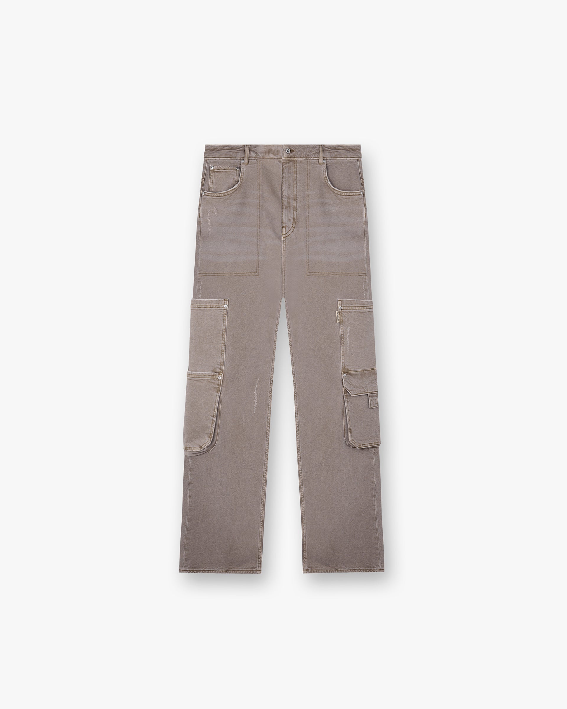 Front product image of a mens stone denim jacket on a plain white background | R3 Workshop Denim in Stone | Cotton blend jacket with tonal zippers and oversized pockets | FW24 Denim | Represent Clo