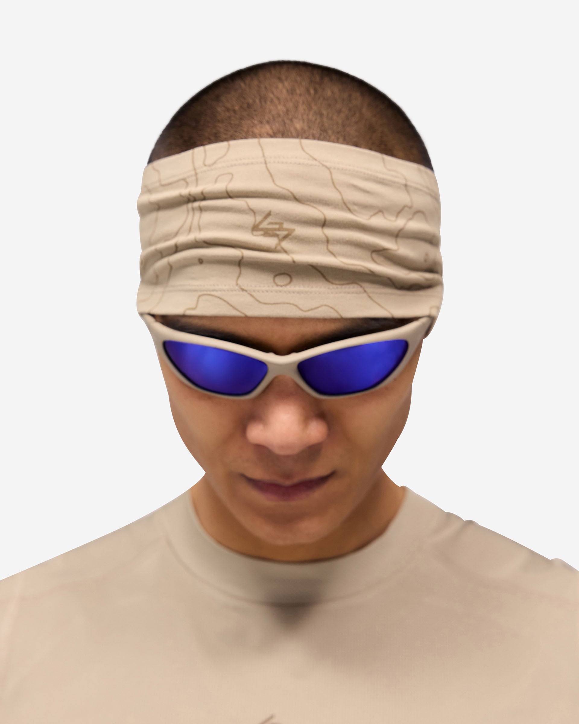 Back product image of a mens grey headband on a plain white background | 247 Contour Headband in Pebble | Running headband with reflective contour design | 247 Accessories | Represent Clo