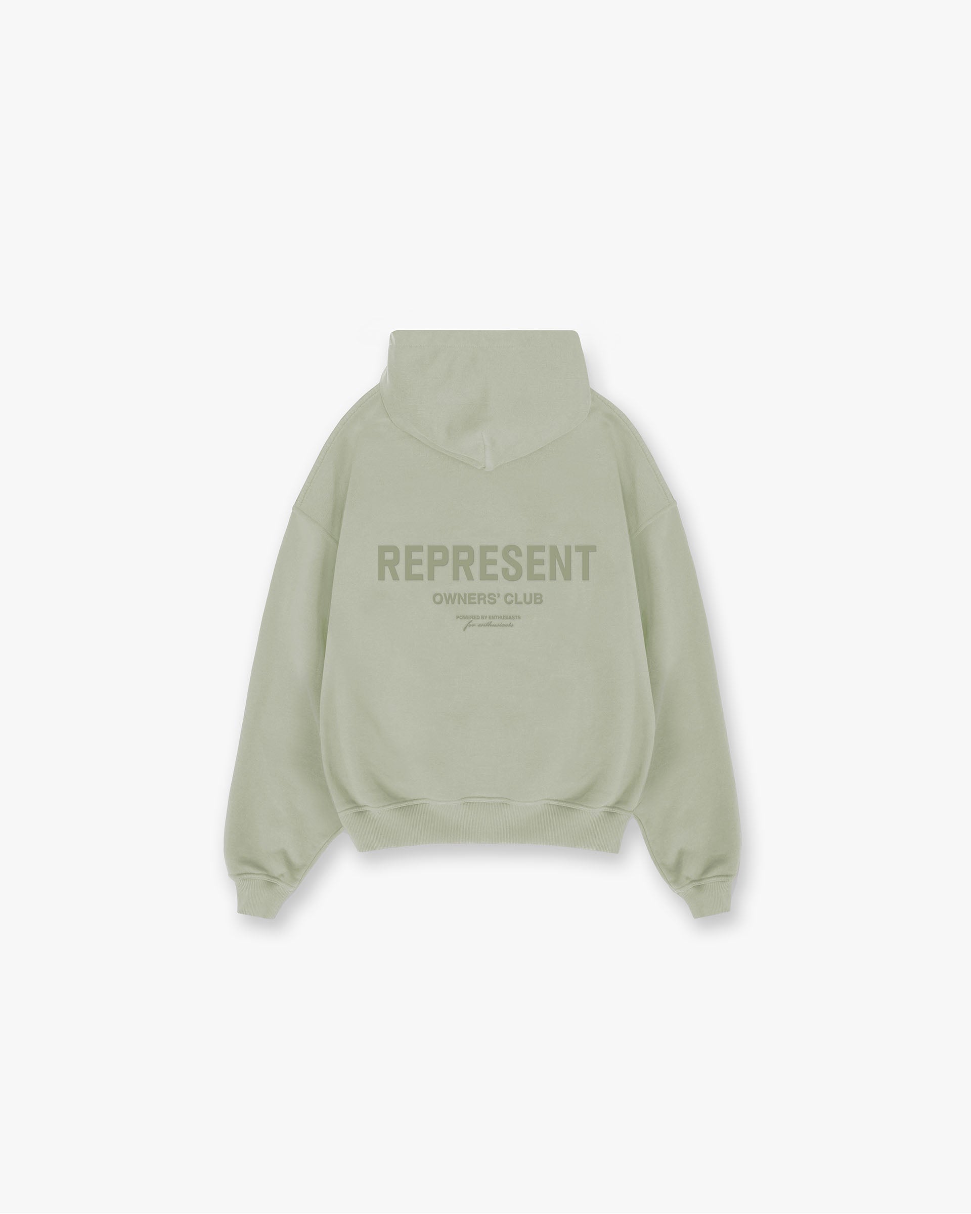 Front product image of a mens green hoodie on a plain white background | Represent Owners Club Hoodie in Pastel Green | Pullover hoodie with signature Owners Club logo | Owners Club Hoodies | Represent Clo