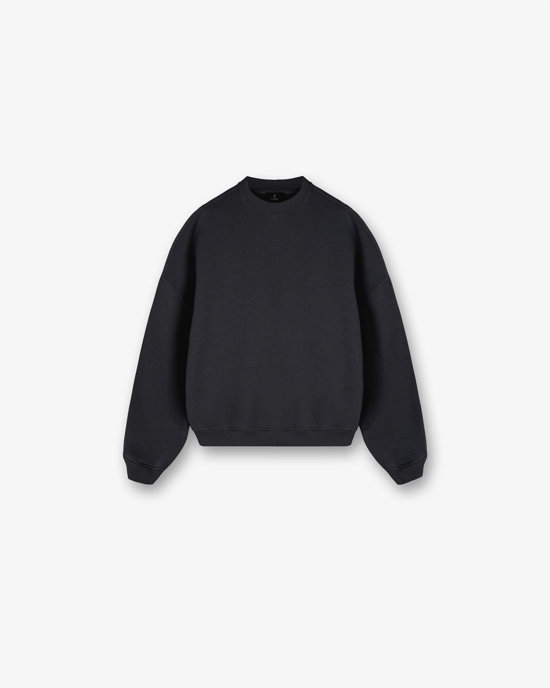 Front product image of a womens black sweater on a plain white background | Initial V Notch Sweater in Washed Black | Sweater with V-notch detail | Womens Initial Sweaters | Represent Clo