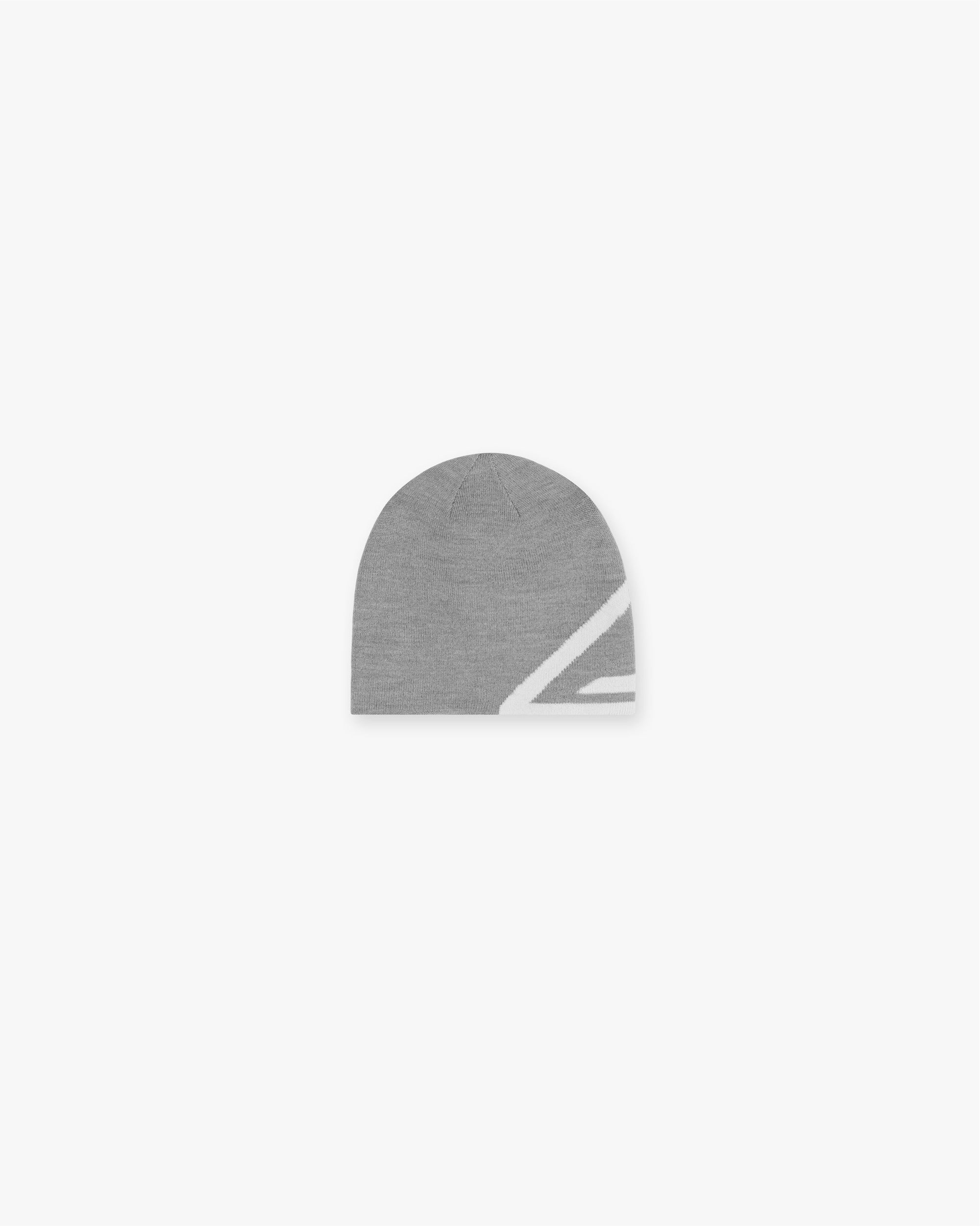 Front product image of a mens grey beanie on a plain white background | 247 Logo Beanie in Ash Grey | Knit beanie with logo detail | 247 Accessories | Represent Clo