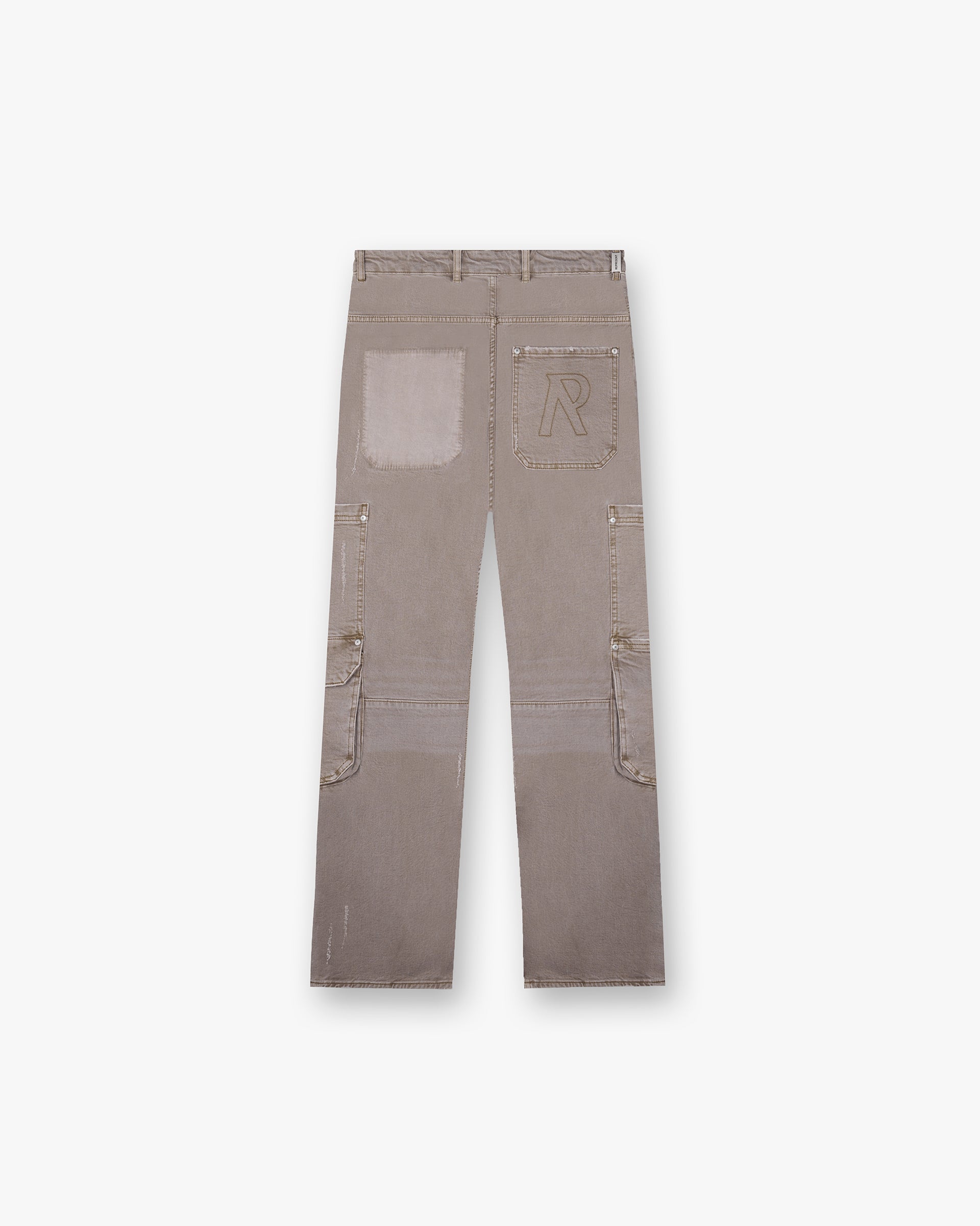 Back product image of mens stone denim jeans on a plain white background | R3 Workshop Denim in Stone | Baggy fit denim with double pocket styling | FW24 Denim | Represent Clo