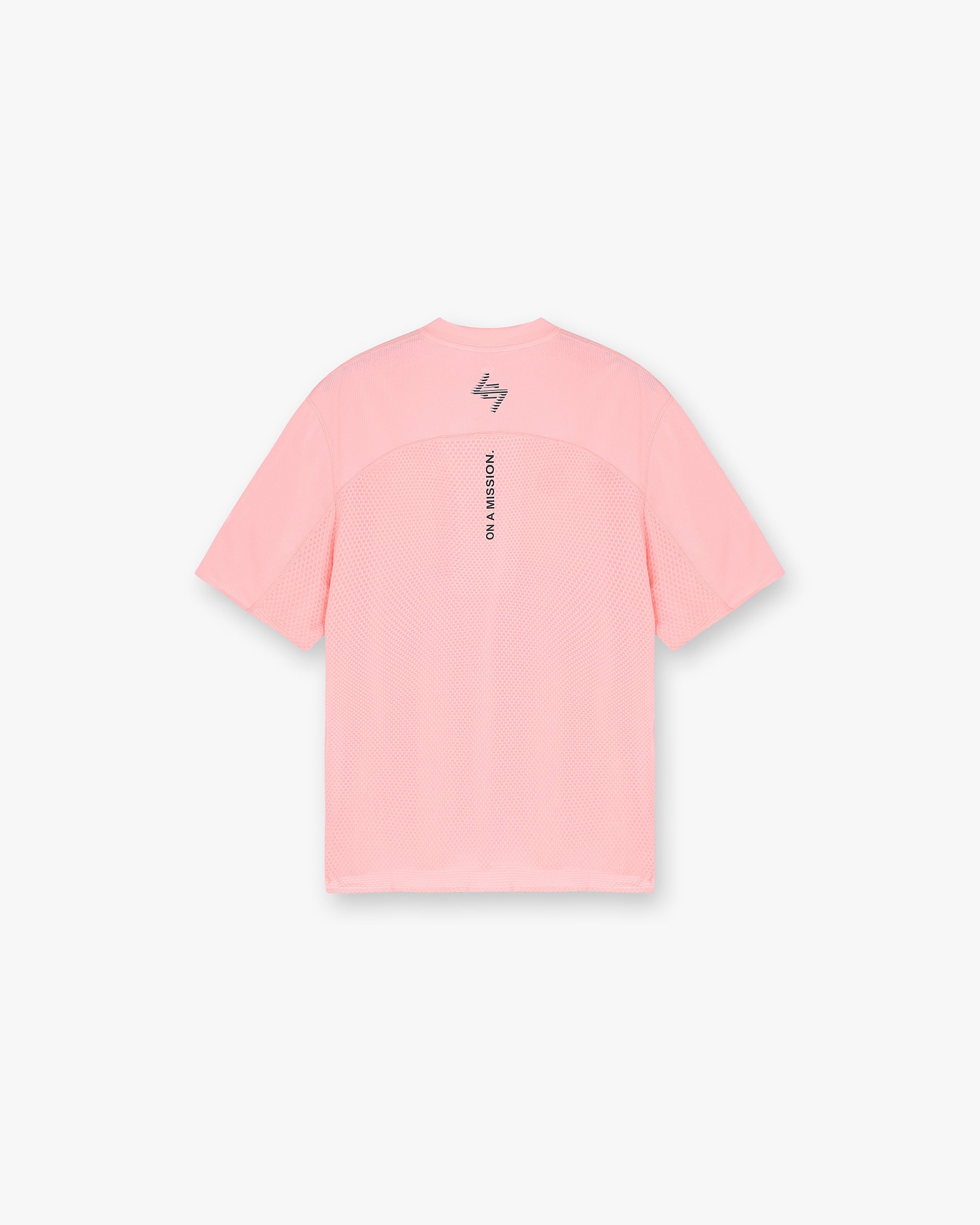 Back product image of a mens pink t-shirt on a plain white background | 247 Los Angeles T-Shirt in Pink | T-shirt with honeycomb-inspired mesh panelling for airflow | 247 T-Shirts | Represent Clo
