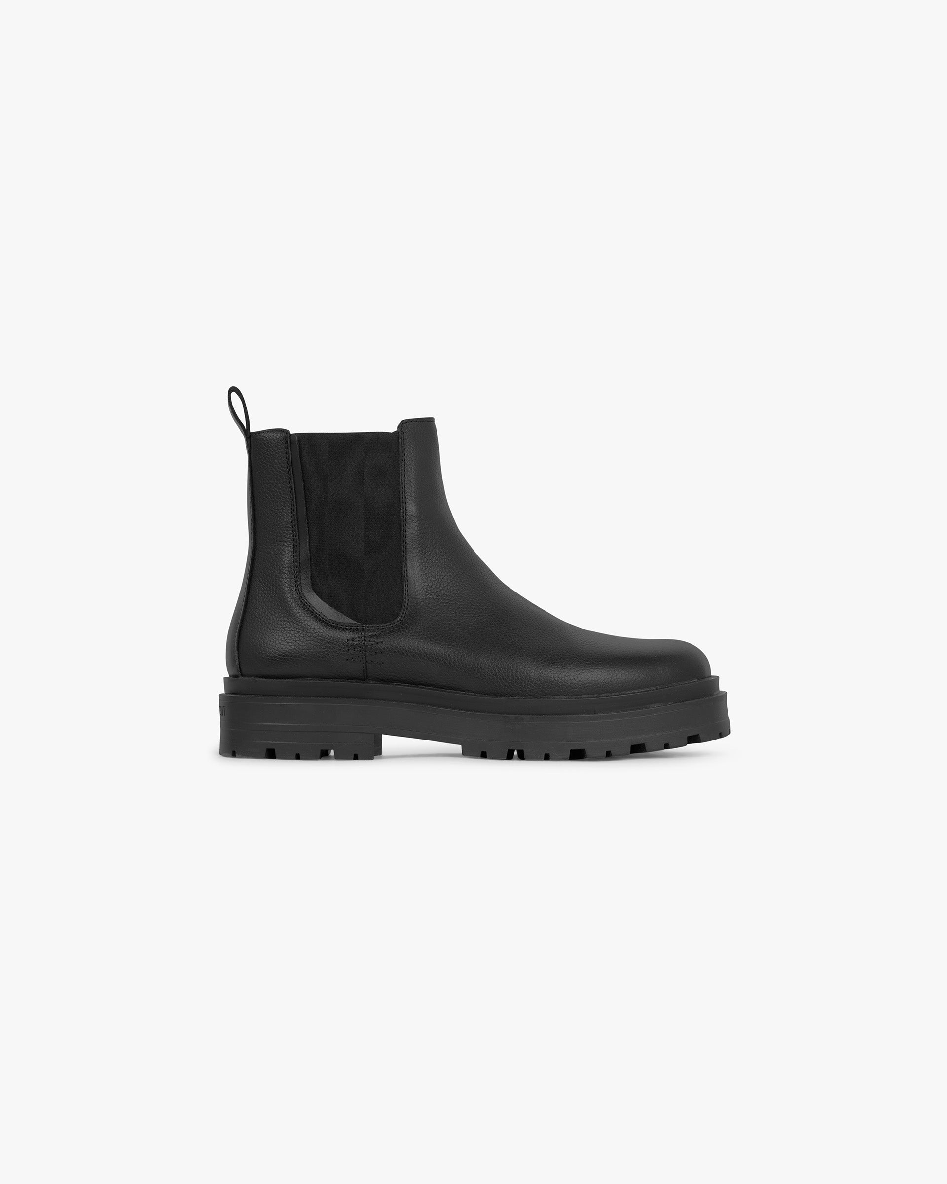 Front product image of mens black leather work boot on a plain white background | Work Boot Tumbled Leather in Black | Durable leather work footwear | PRE SS25 Footwear | Represent Clo