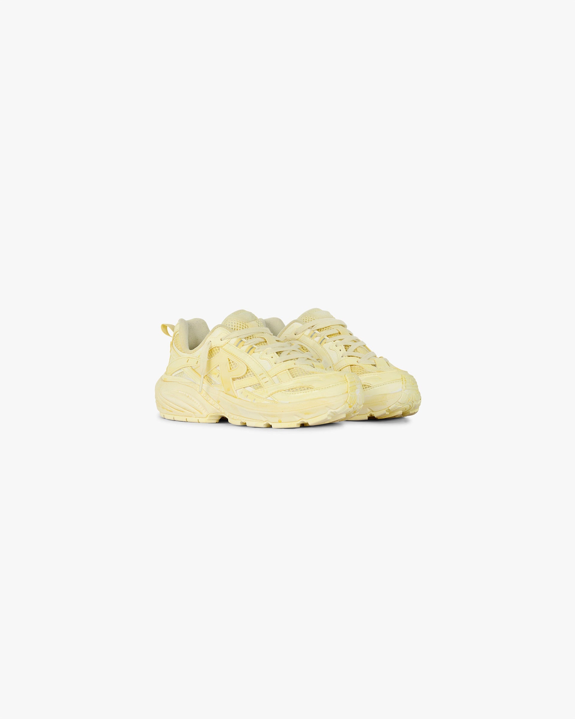 Back product image of womens yellow footwear on a plain white background | Storm Runner in Dip Dye Yellow | Lightweight shoes with mesh upper and debossed details | Womens SS25 Footwear | Represent Clo
