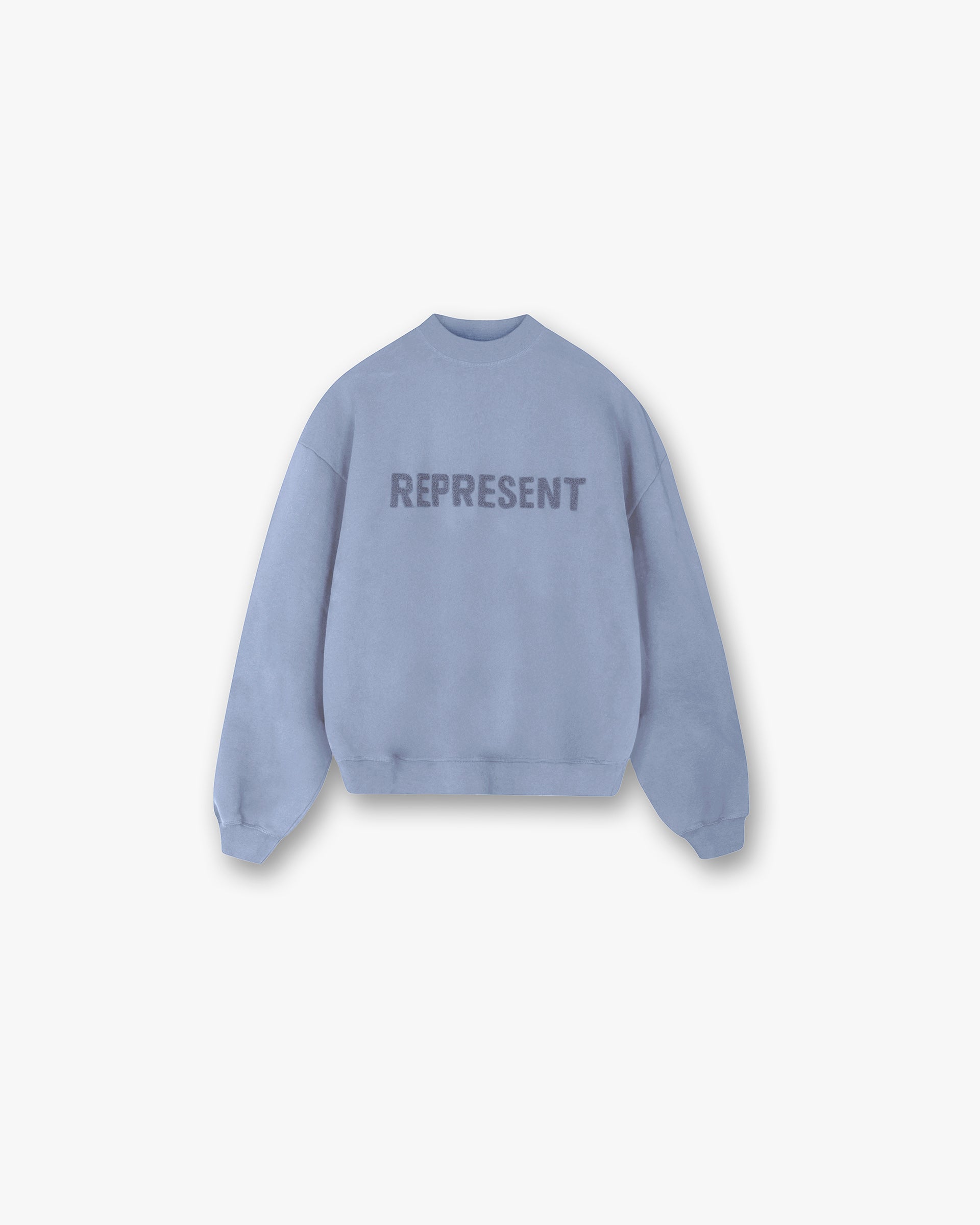 Front product image of a womens blue sweater on a plain white background | Owners Club Sweater in Steel Blue | Oversized fit cotton sweater | Womens Owners Club Sweaters | Represent Clo