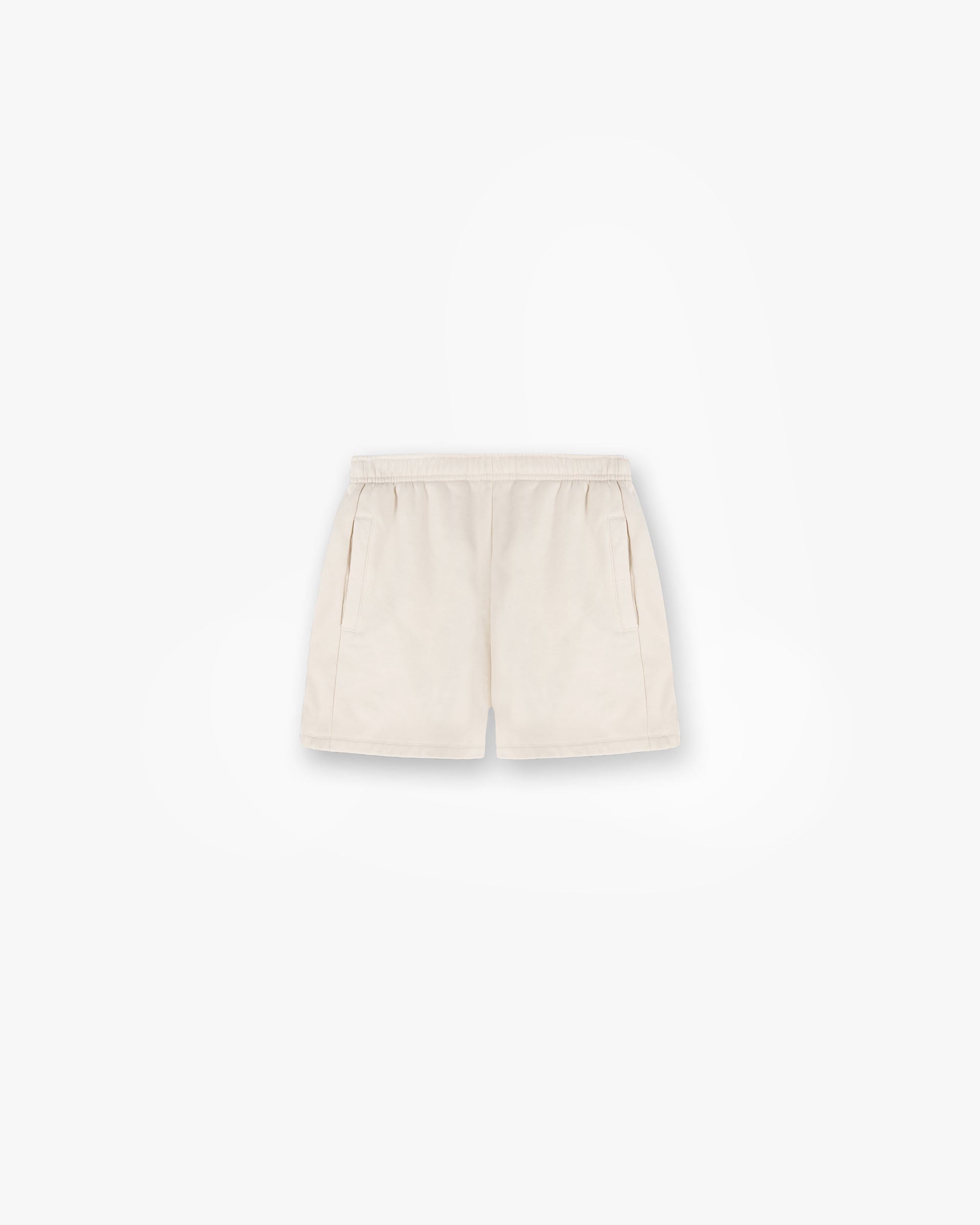 Front product image of womens beige shorts on a plain white background | Owners Club Short in Oat Milk | Cupro fabric shorts | Womens Owners Club Shorts | Represent Clo