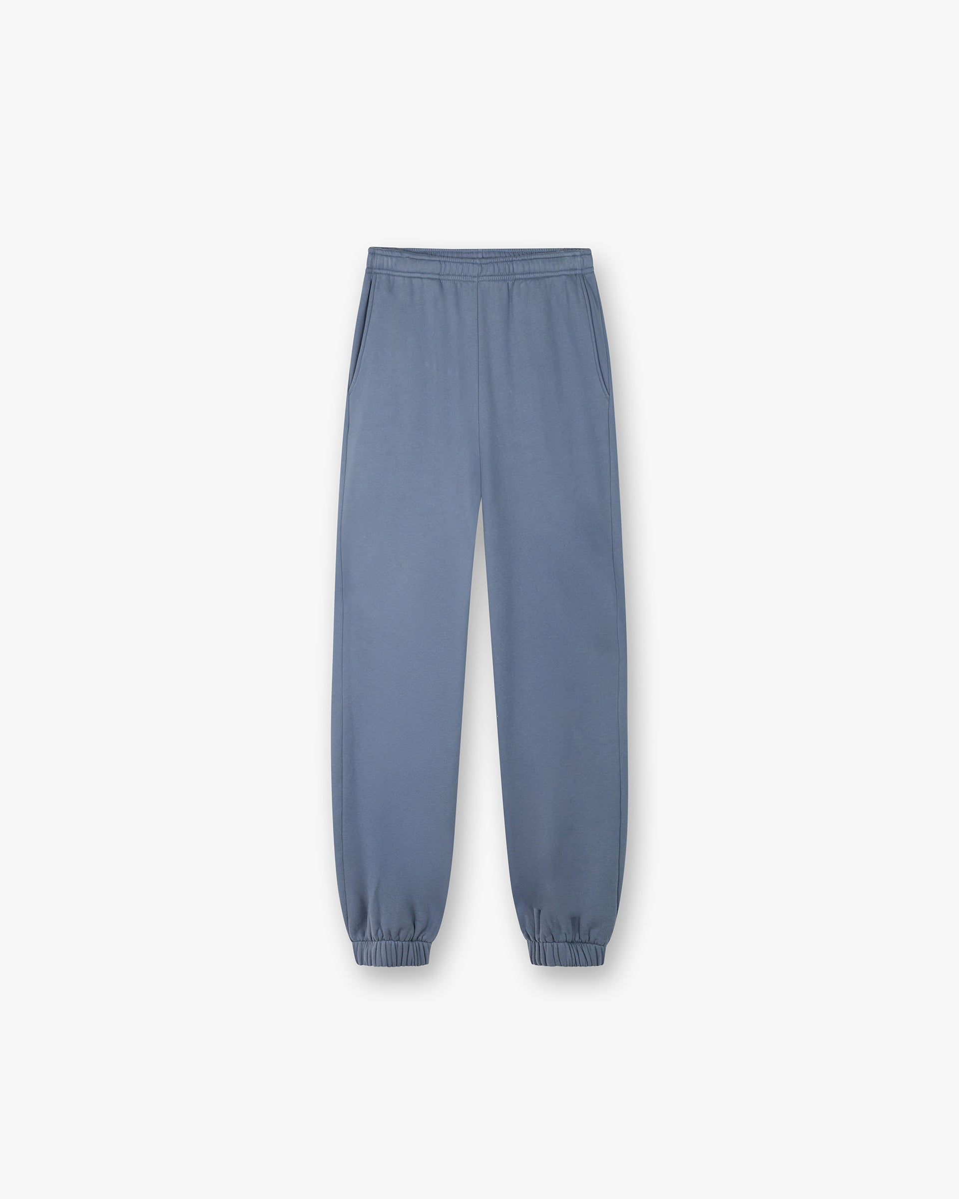 Front product image of womens blue track pant on a plain white background | Owners Club Track Pant in Steel Blue | Track pants with classic fit | Womens Owners Club Bottoms | Represent Clo