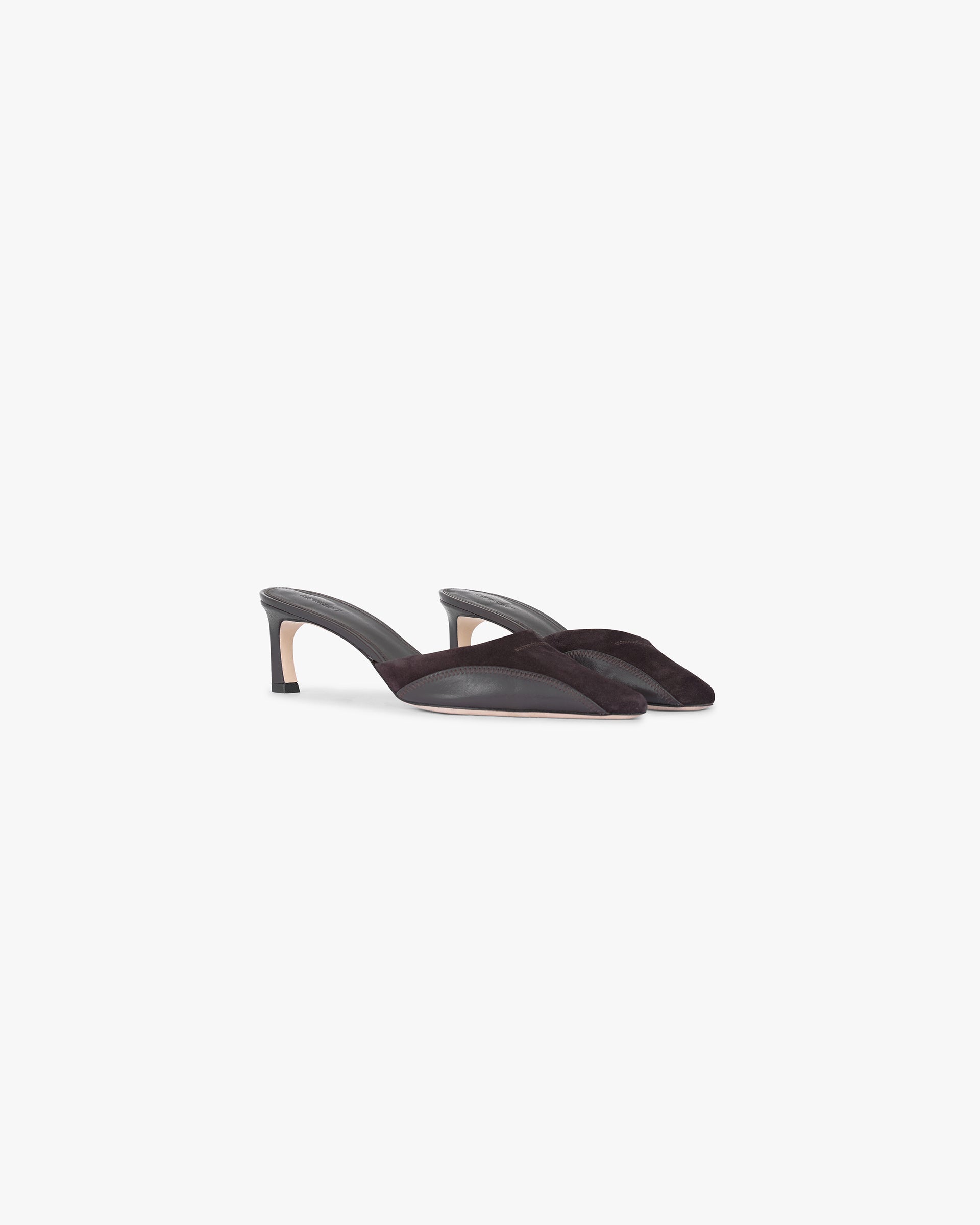 Back product image of a womens black coffee pointed mule on a plain white background | Pointed Mule in Black Coffee | Leather mule with elongated toe and low heel | Womens SS25 Footwear | Represent Clo
