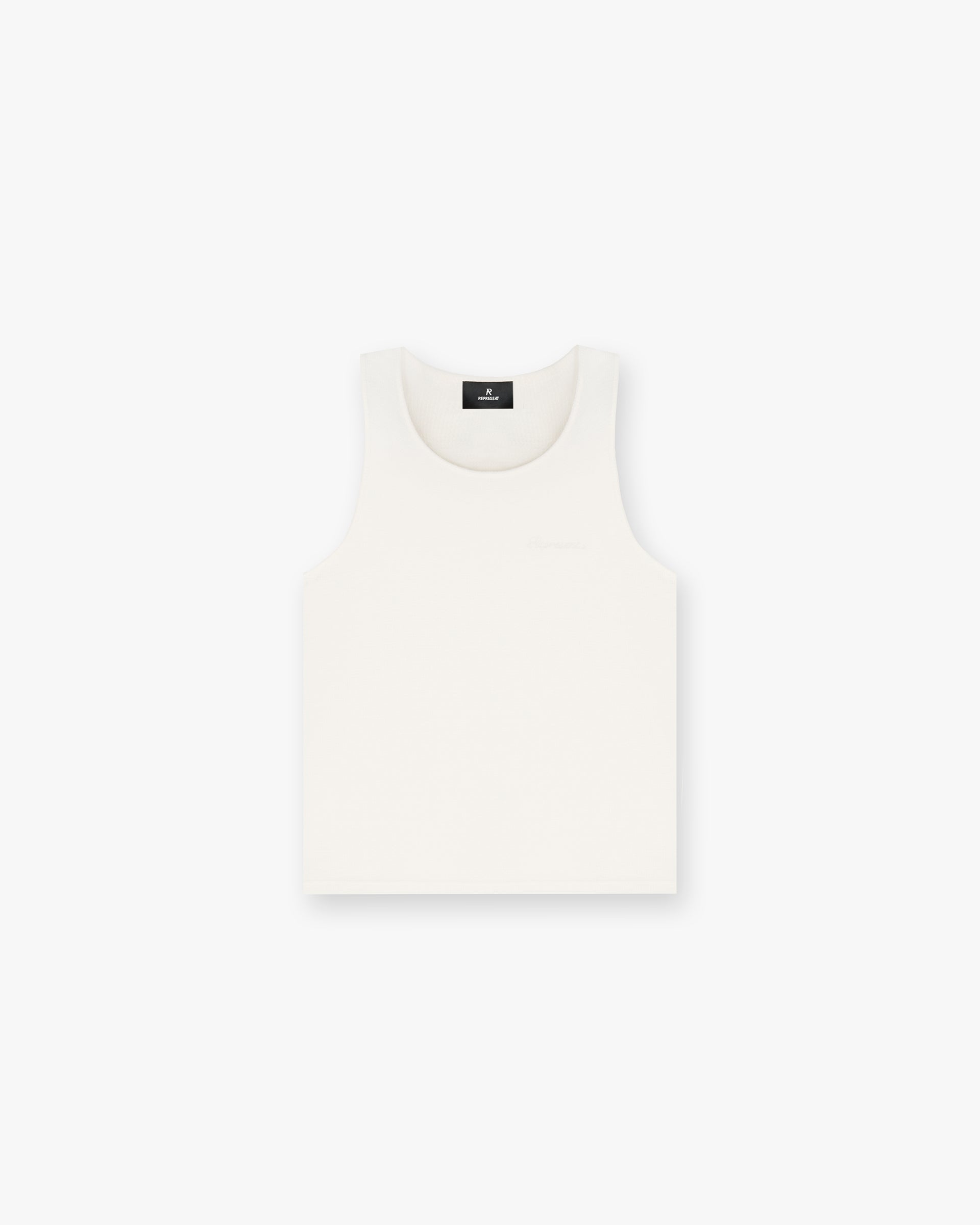 Front product image of a mens white waffle vest on a plain white background | Waffle Vest in Antique White | Sleeveless vest with waffle texture | SC24 T-Shirts | Represent Clo