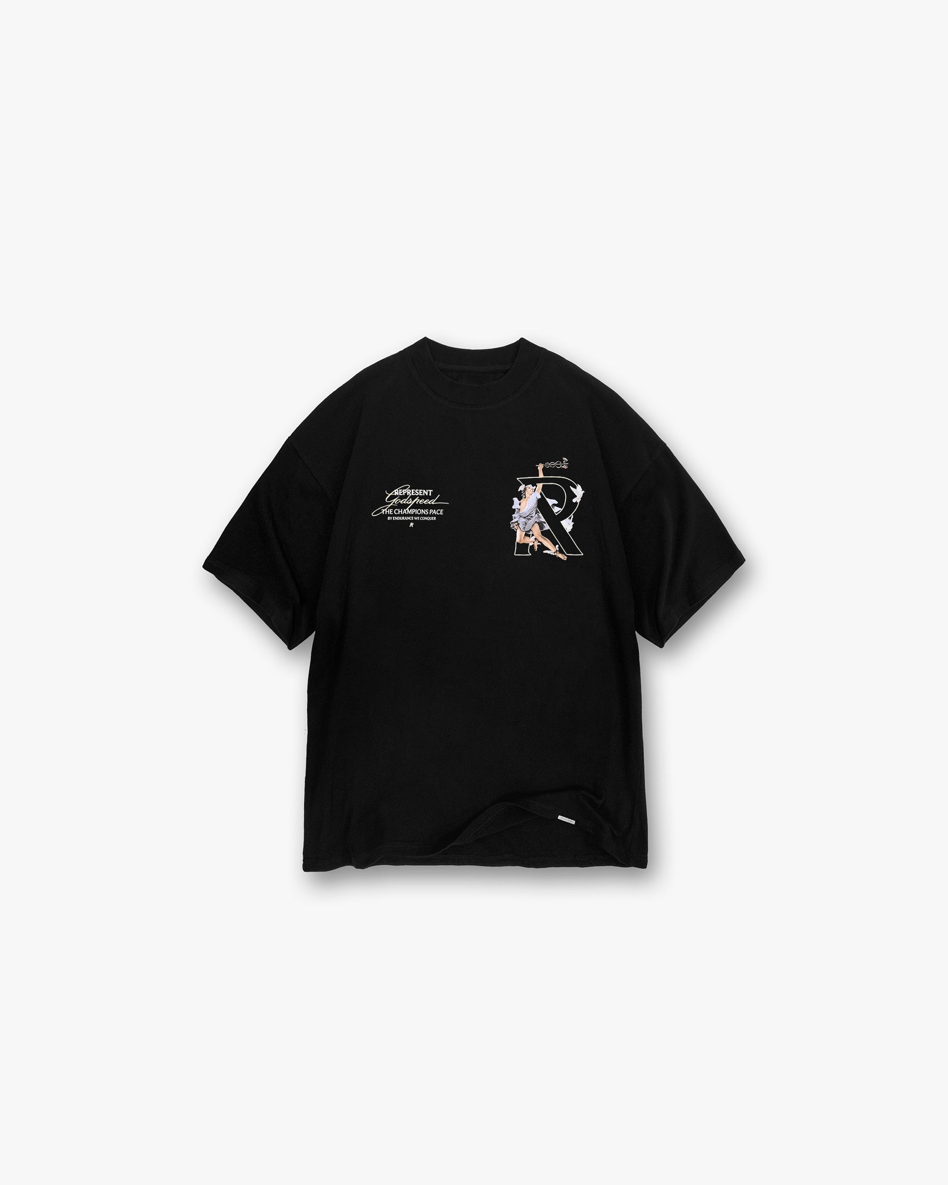 Front product image of a mens black t-shirt on a plain white background | Hermes T-Shirt in Jet Black | Classic crewneck t-shirt | FW24 T-Shirts | Represent Clo