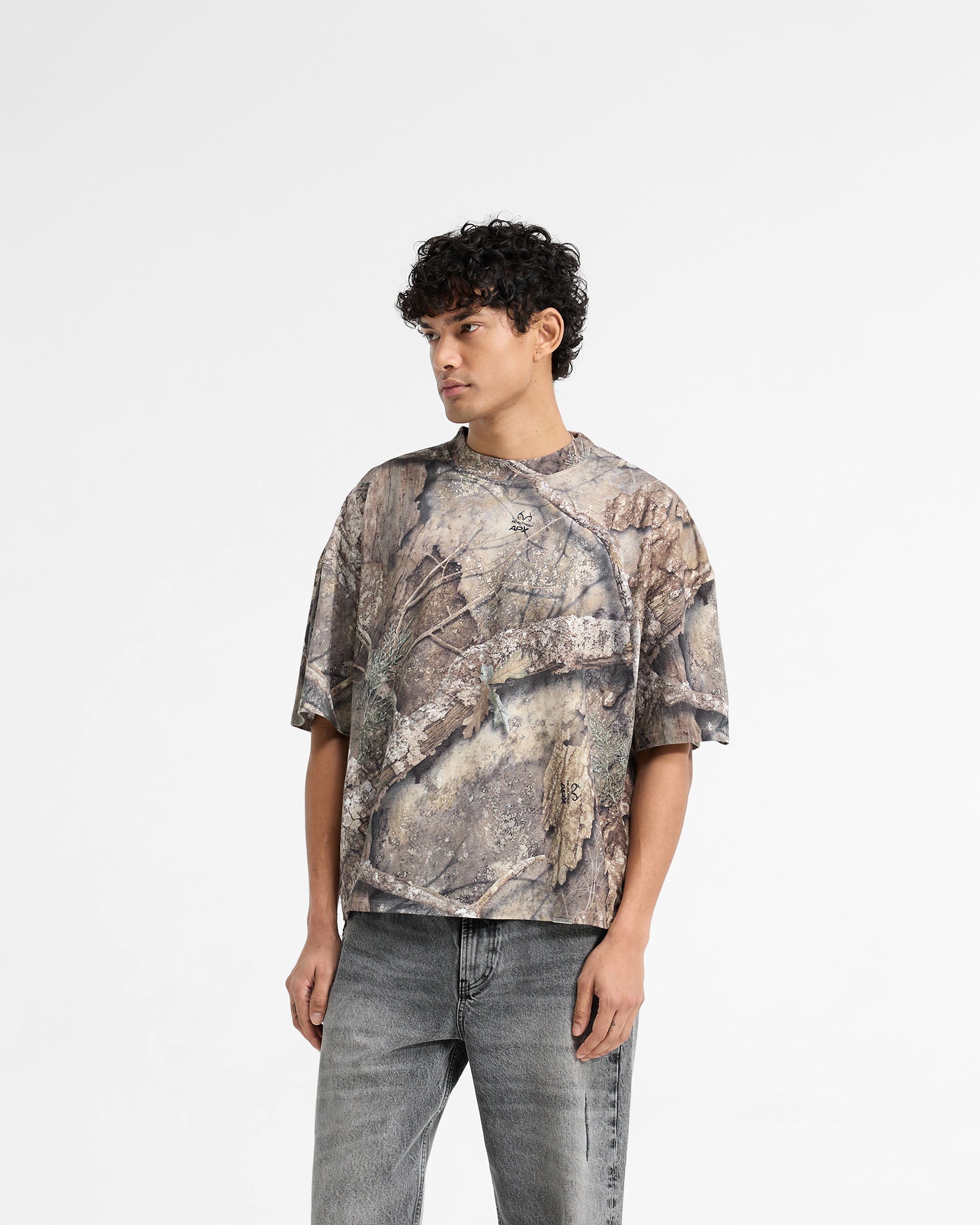 Back product image of a mens camo t-shirt on a plain white background | Realtree Camo T-Shirt in Camo | Medium weight jersey cotton t-shirt in boxy fit | SS25 T-Shirts | Represent Clo